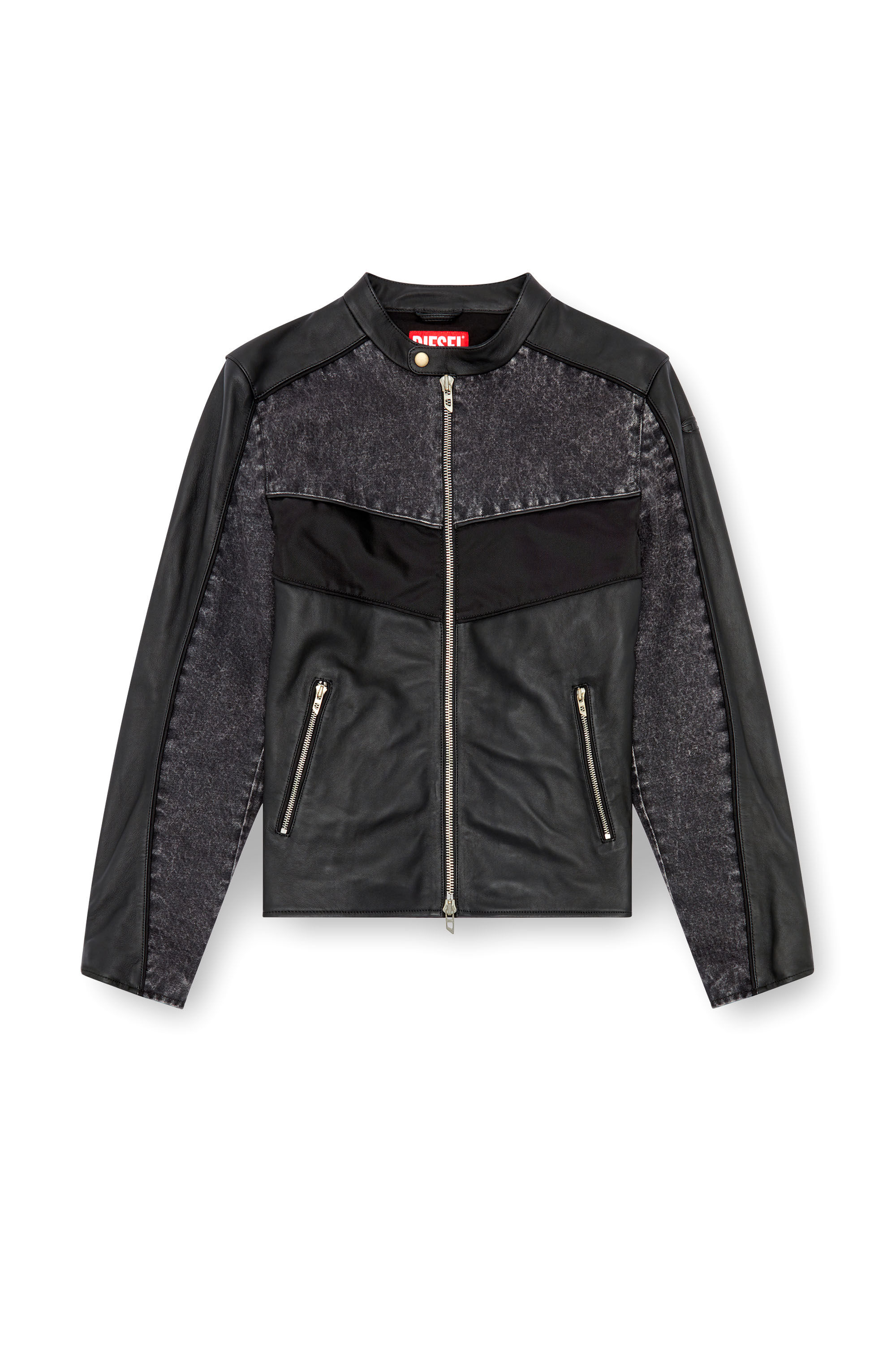 Diesel - L-LEOPOL, Man's Denim and shell-panelled leather jacket in Black - 2