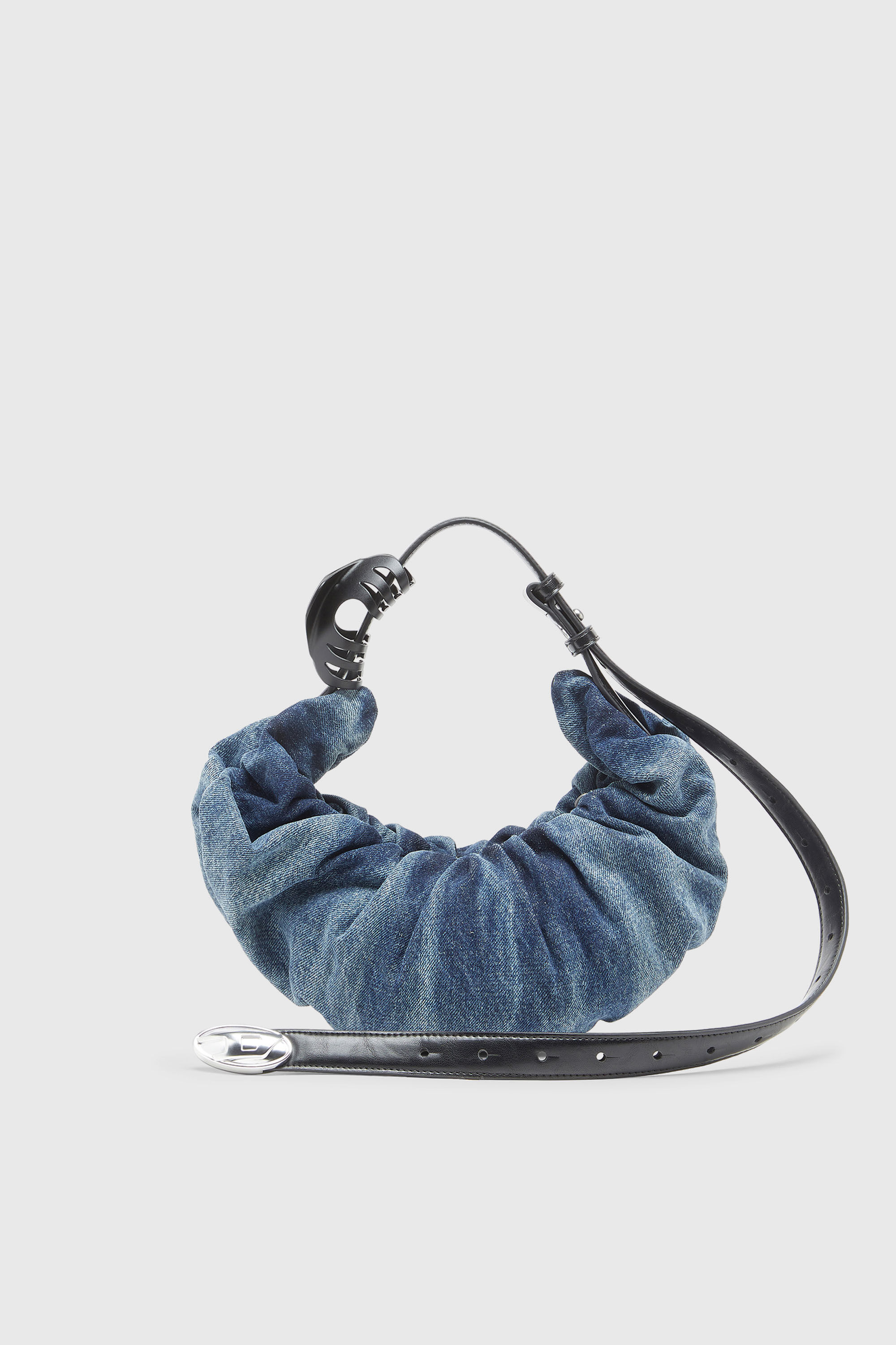 Diesel - GRAB-D HOBO S, Woman's Grab-D-Small scrunched hobo bag in treated denim in Medium blue - 2
