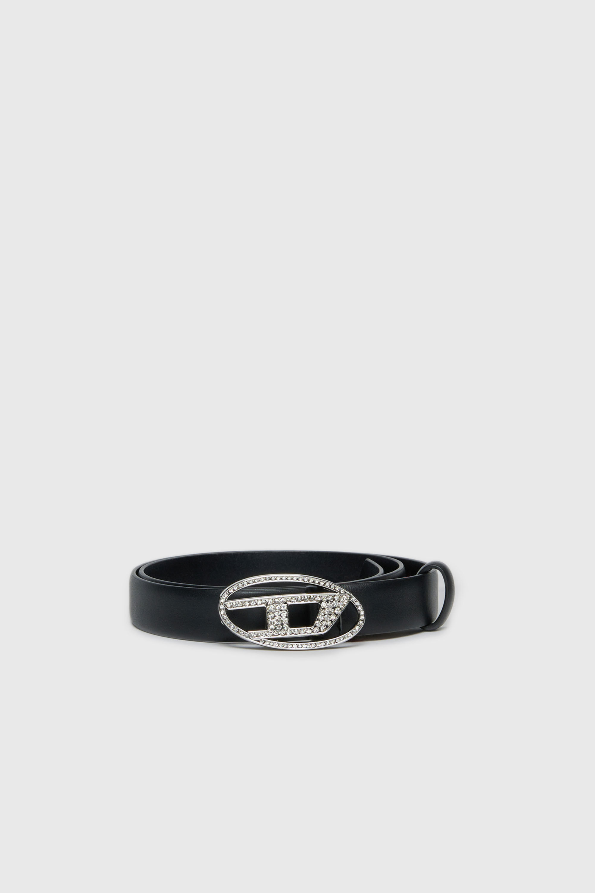 Diesel - B1DRCRYSTAL, Woman's 2cm leather belt with jewel buckle in Black - 1