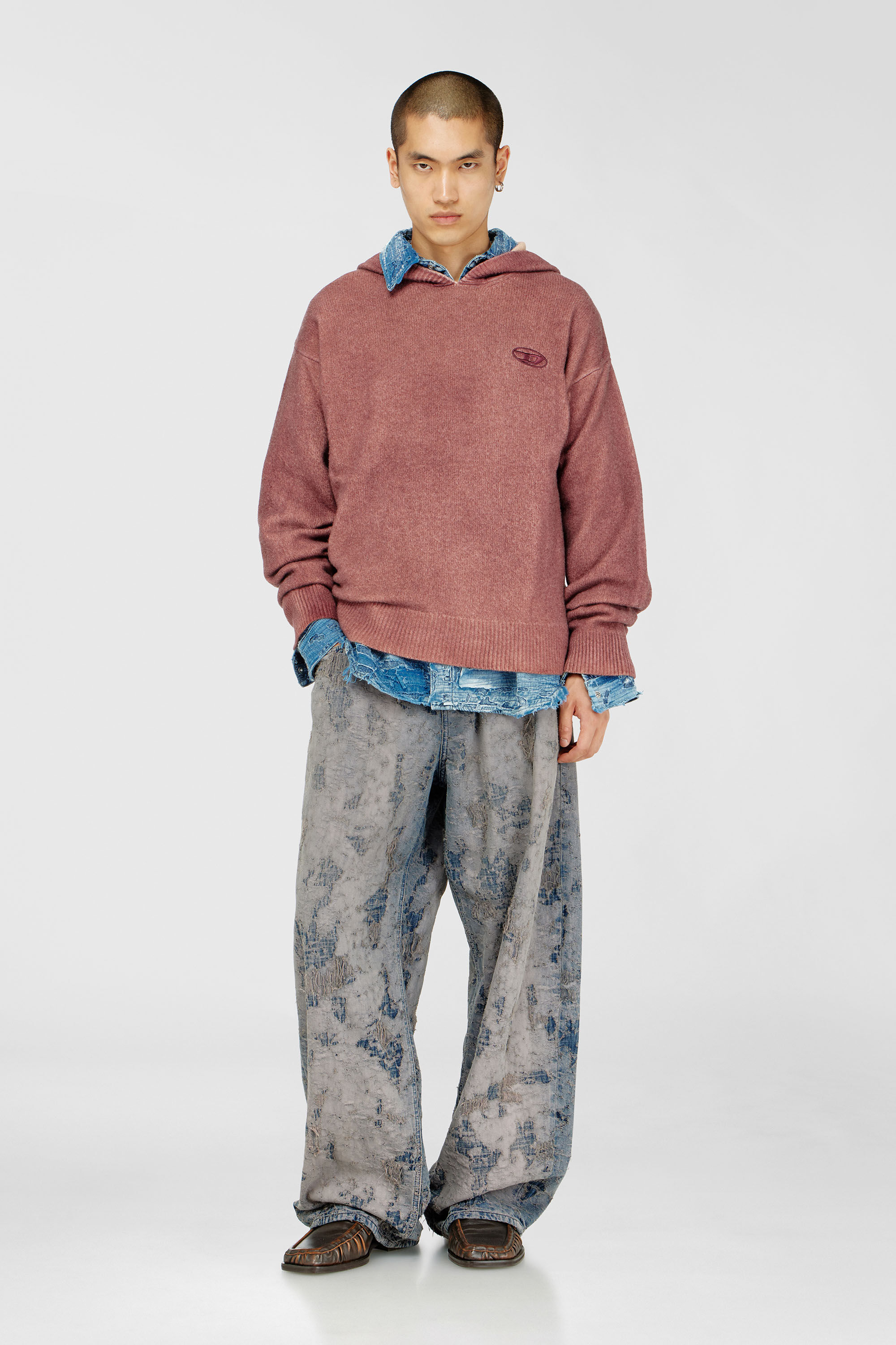 Diesel - K-PICKLED, Man's Double-dyed hoodie in wool-blend knit in Brown - 1