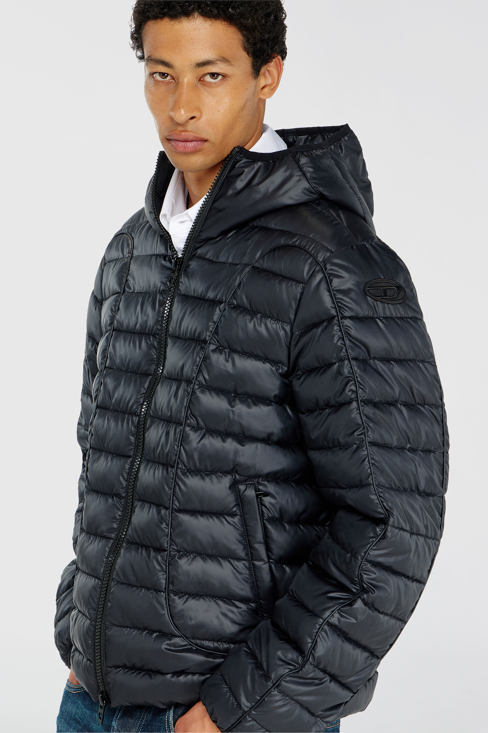 Diesel - W-STONE-WRD, Man's Puffer jacket with tonal piping in Black - 5