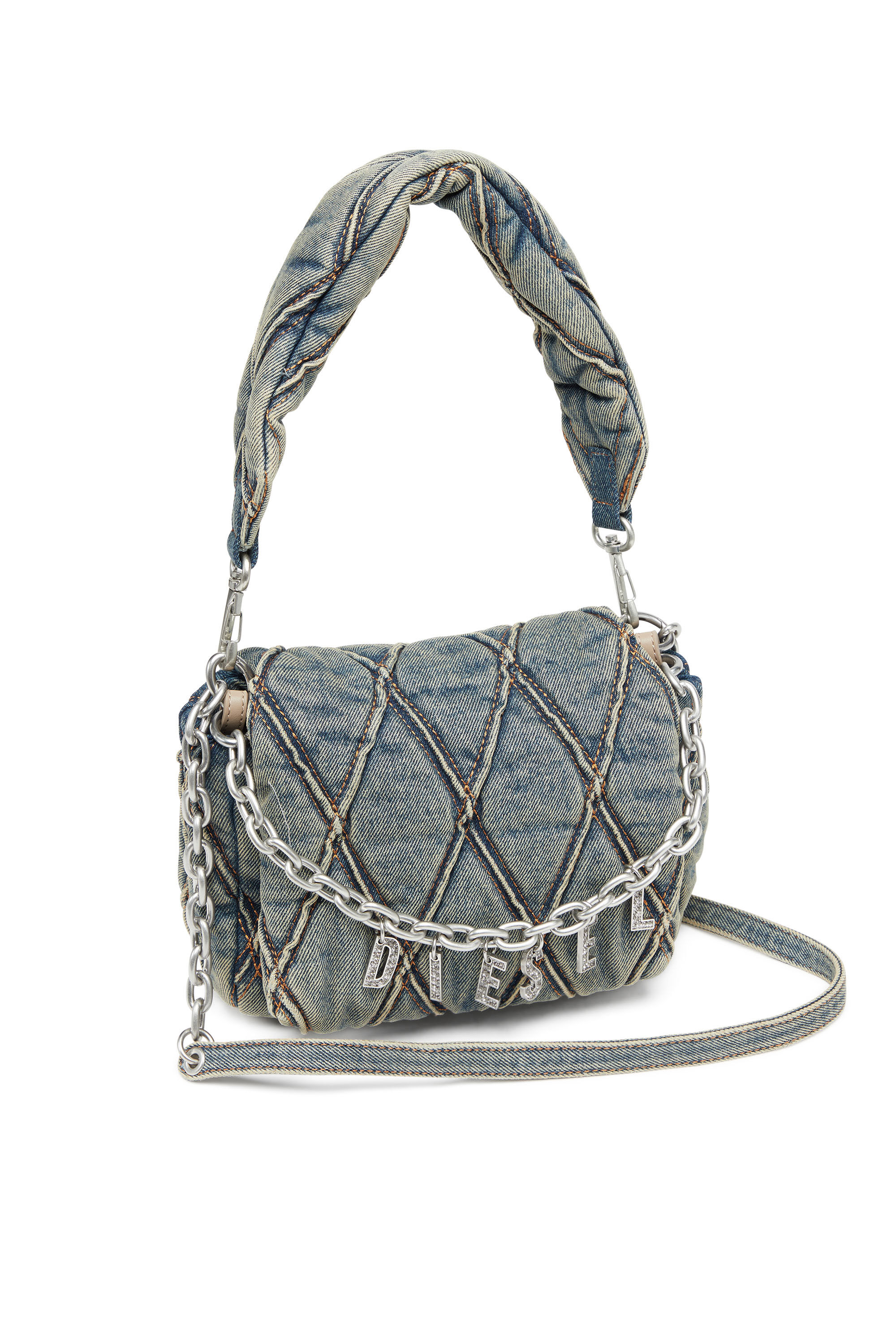 Diesel - CHARM-D SHOULDER S, Woman's Charm-D S-Small handbag in quilted denim in Dark Blue - 5