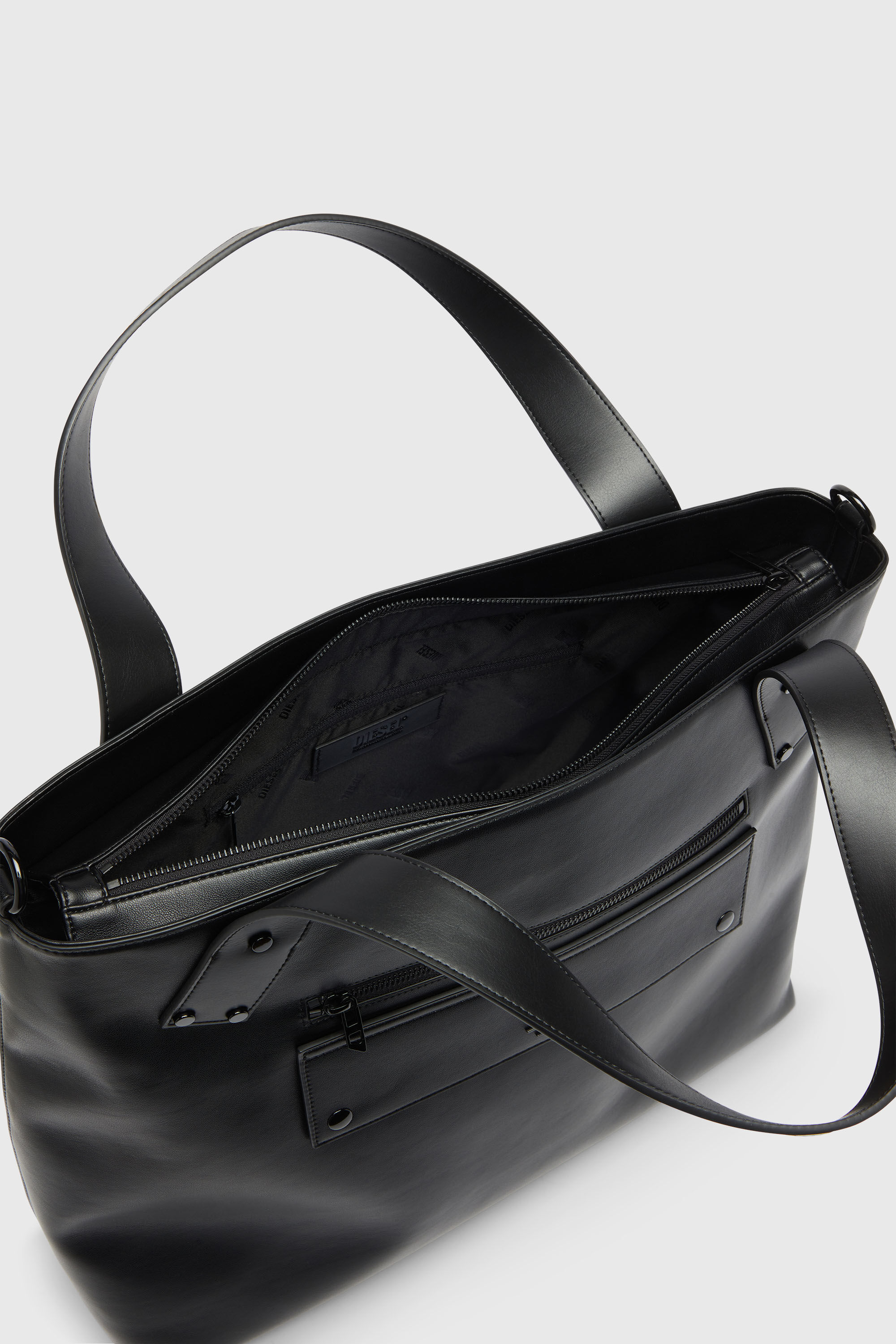 Diesel - RIVET-D TOTE E\W, Man's Rivet-D - Shopping Bag with zip and flap pocket in Black - 3