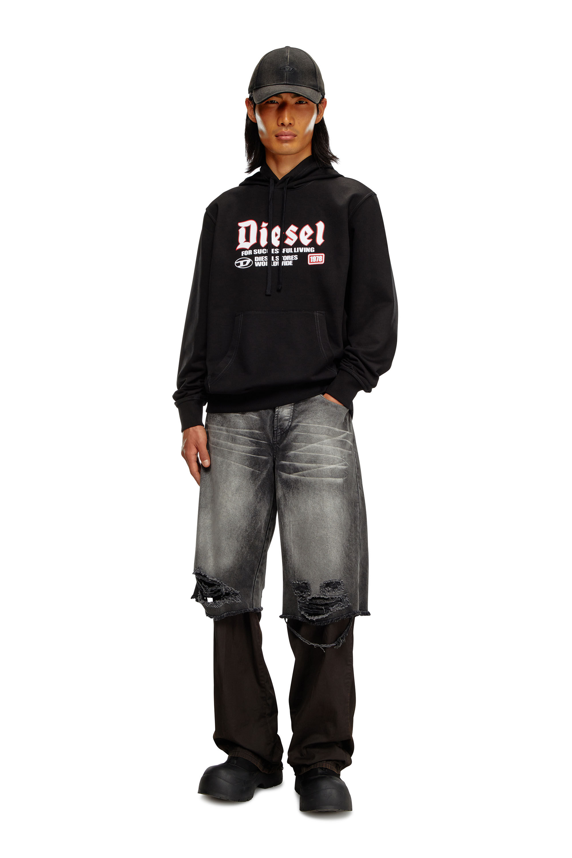 Diesel - S-GINN-HOOD-K45, Man's Hoodie with flocked logo in Black - 1