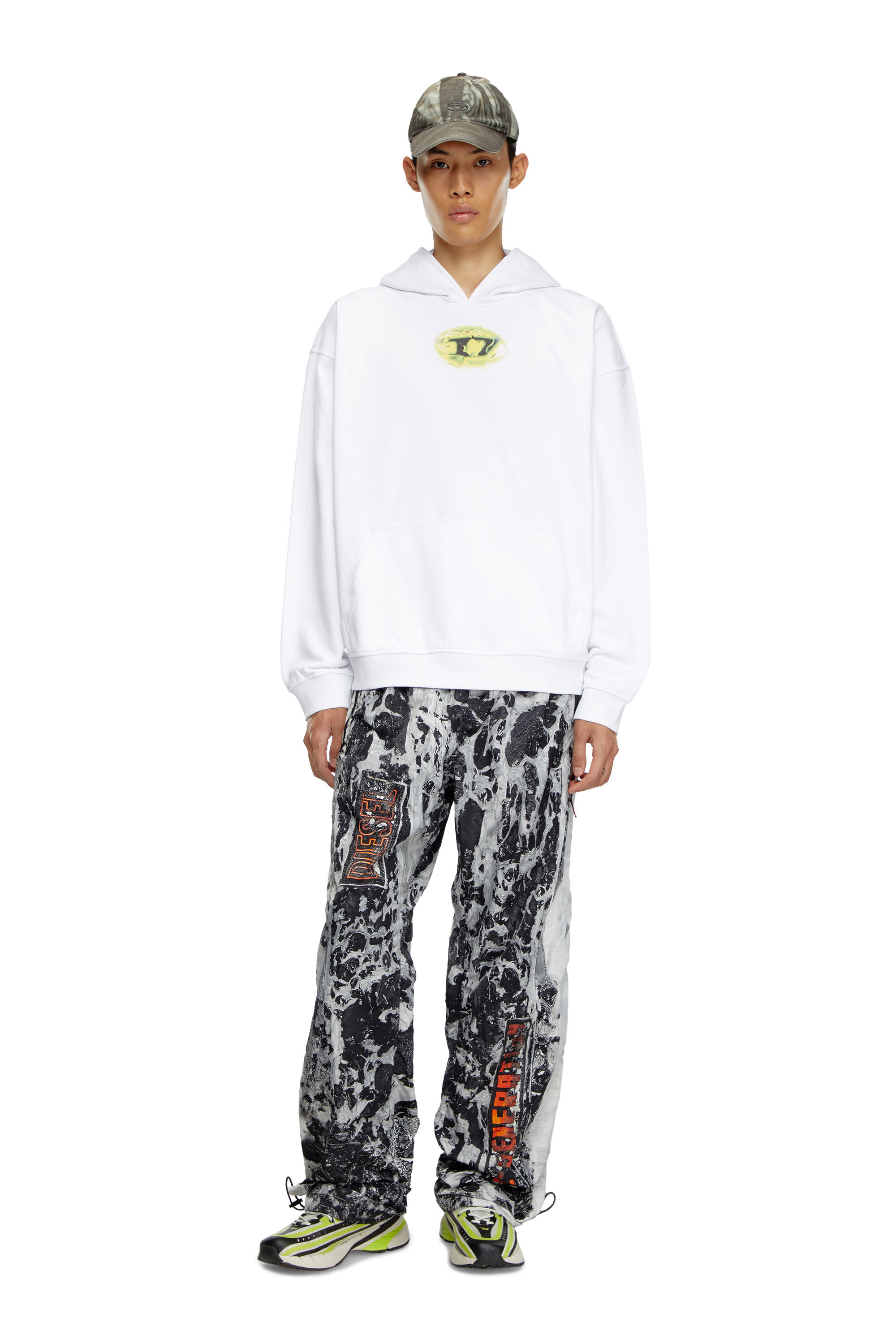 Diesel - S-BOXT-HOOD-K3, Man's Hoodie with water-effect logo print in White - 1