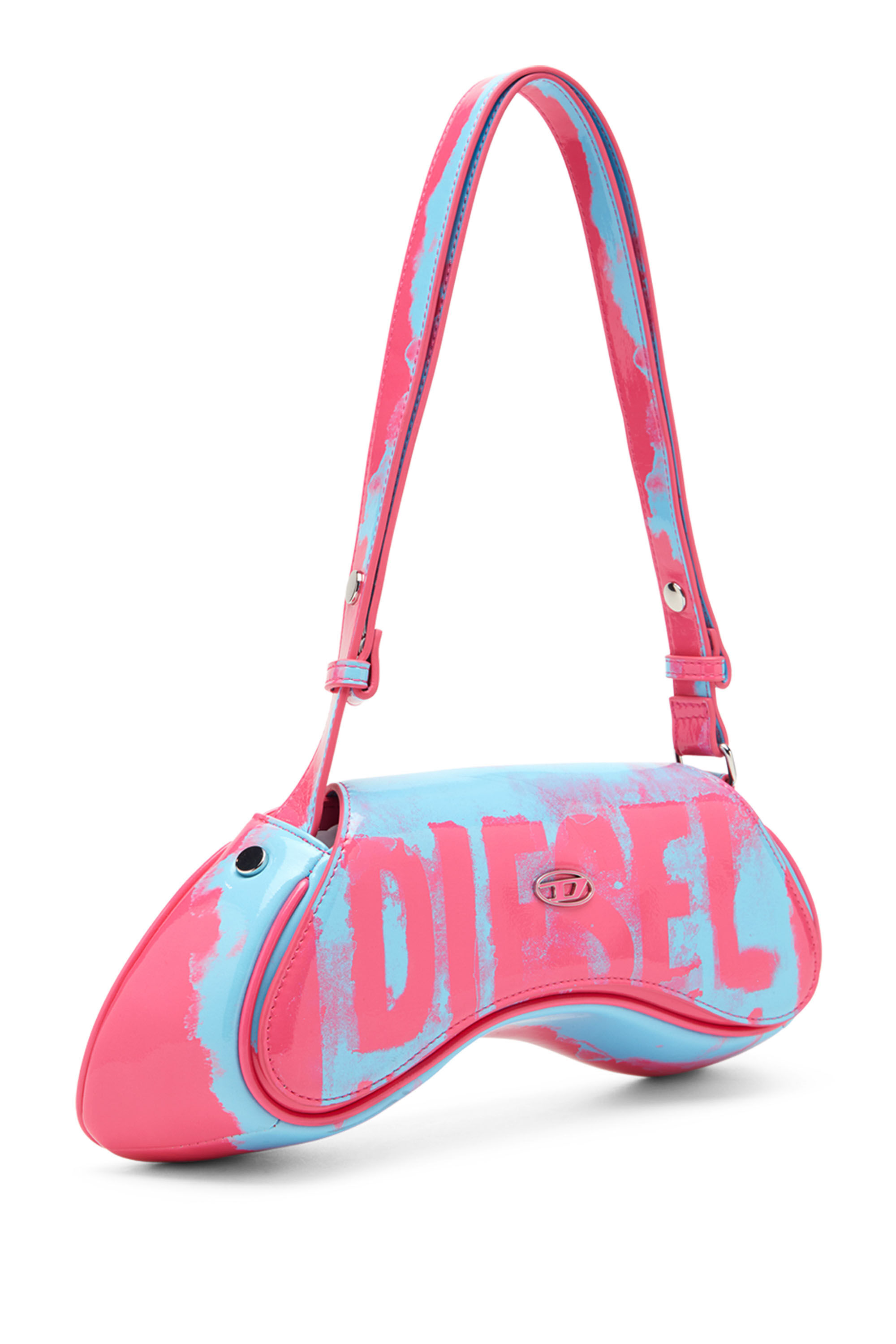 Diesel - PLAY CROSSBODY, Woman's Play-Shoulder bag in printed glossy PU in Pink/Blue - 2