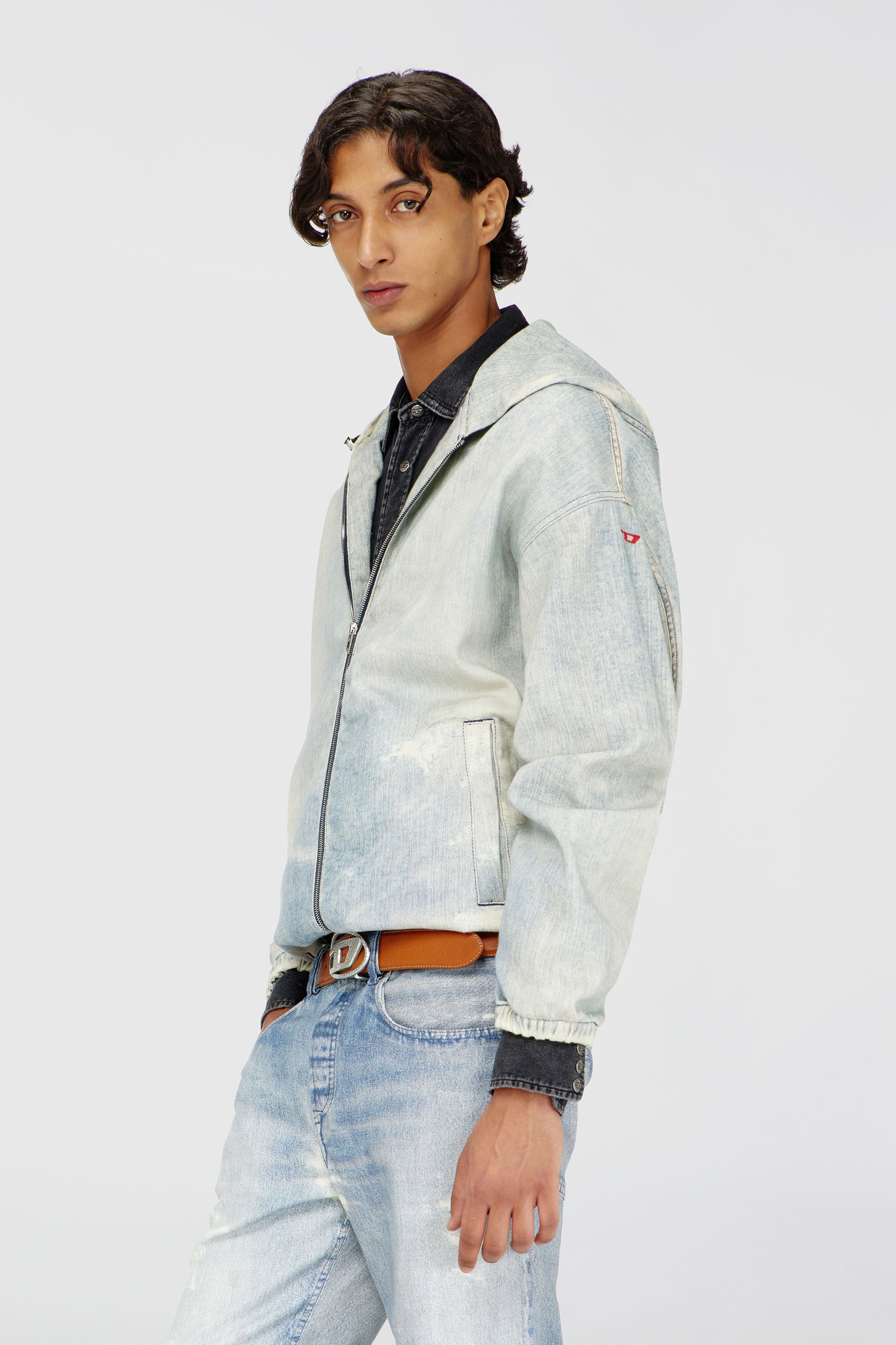 Diesel - D-WYNNY JOGG, Man's Hooded JoggJeans jacket with trompe l&rsquo;oeil in Light Blue - 3