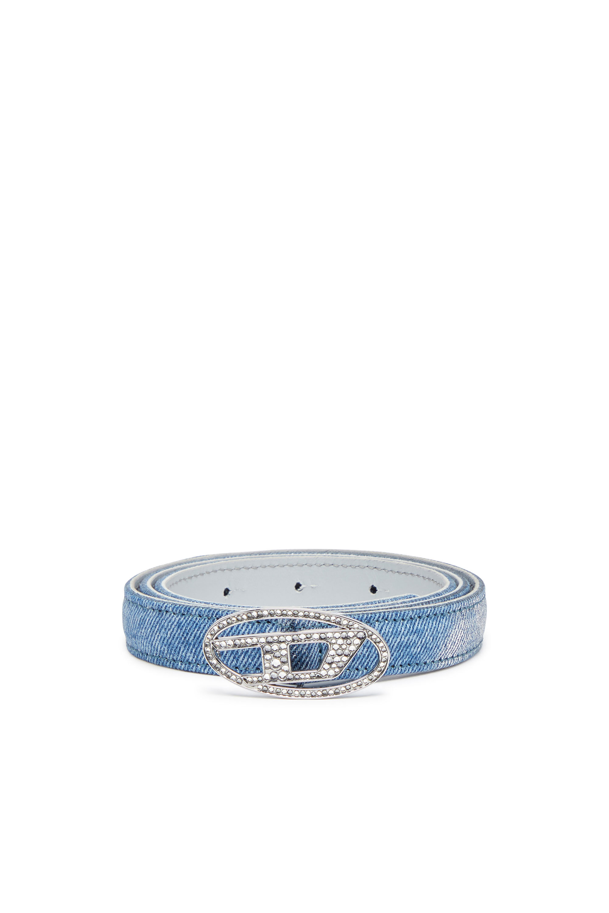 Diesel - B-1DR STRASS 20, Woman's Slim belt in foiled denim and leather in Light Blue - 1