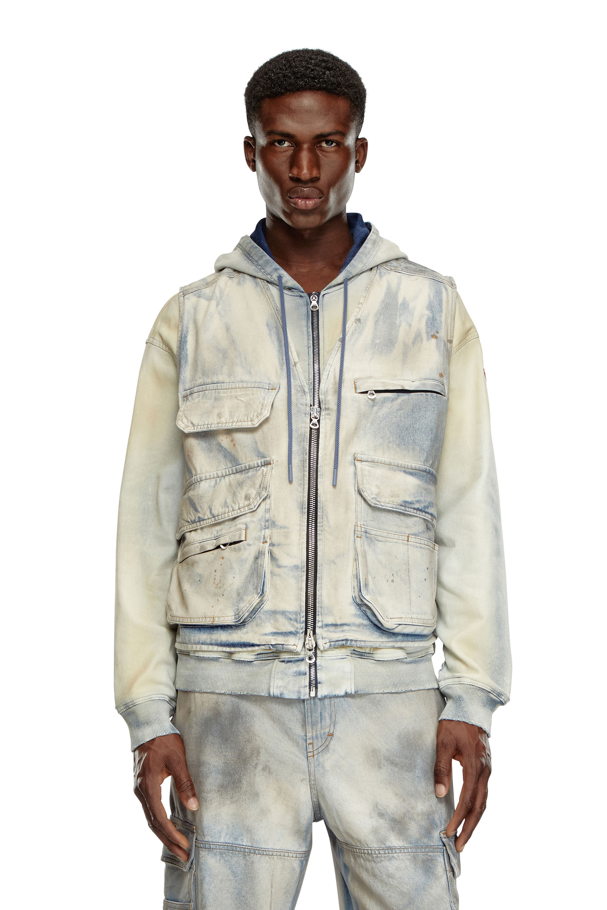 Diesel - D-SAMP-S, Man's Sleeveless jacket in solarised denim in Blue/White - 3