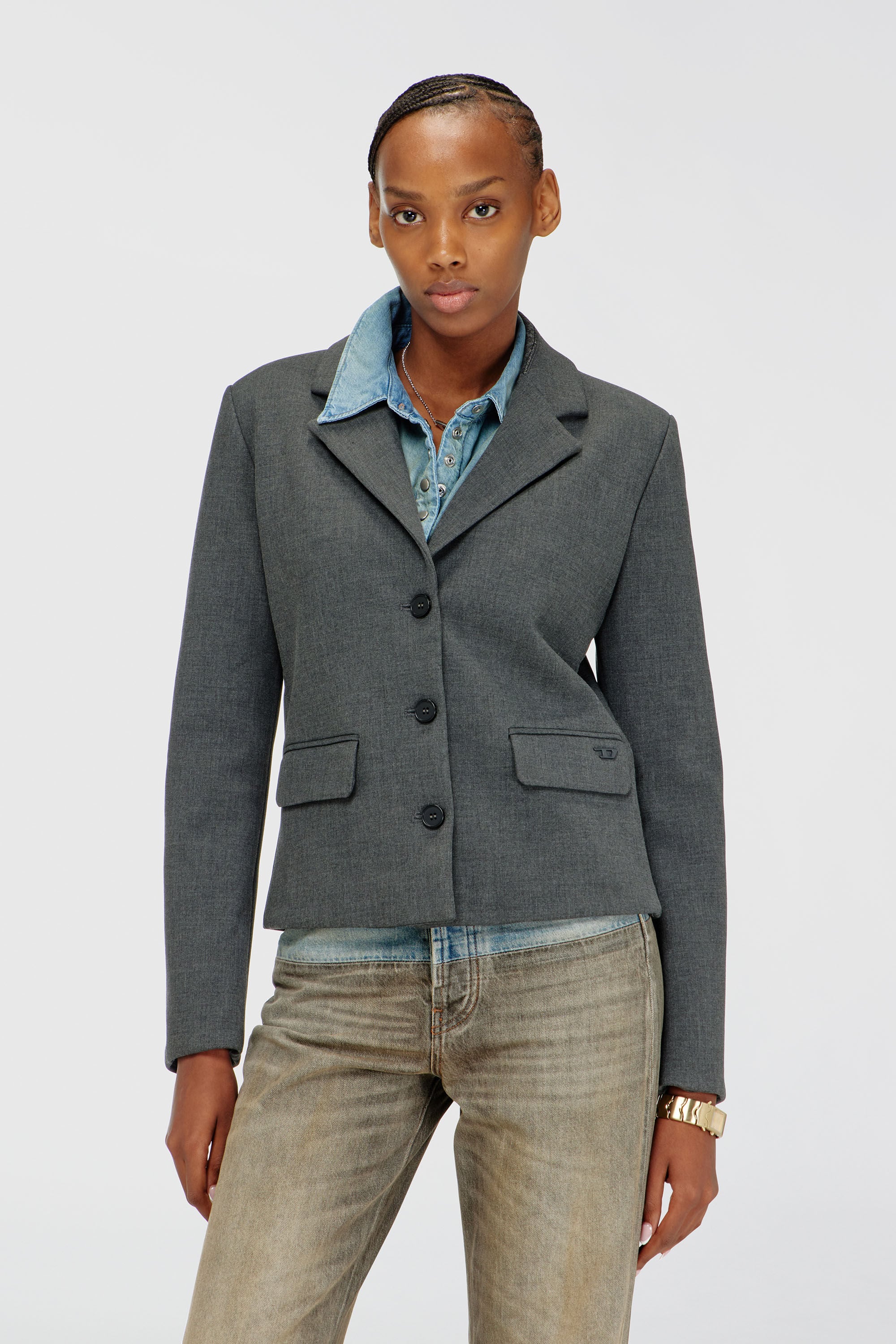 Diesel - G-LINTY, Woman's Cropped blazer with denim-trimmed collar in Grey - 5