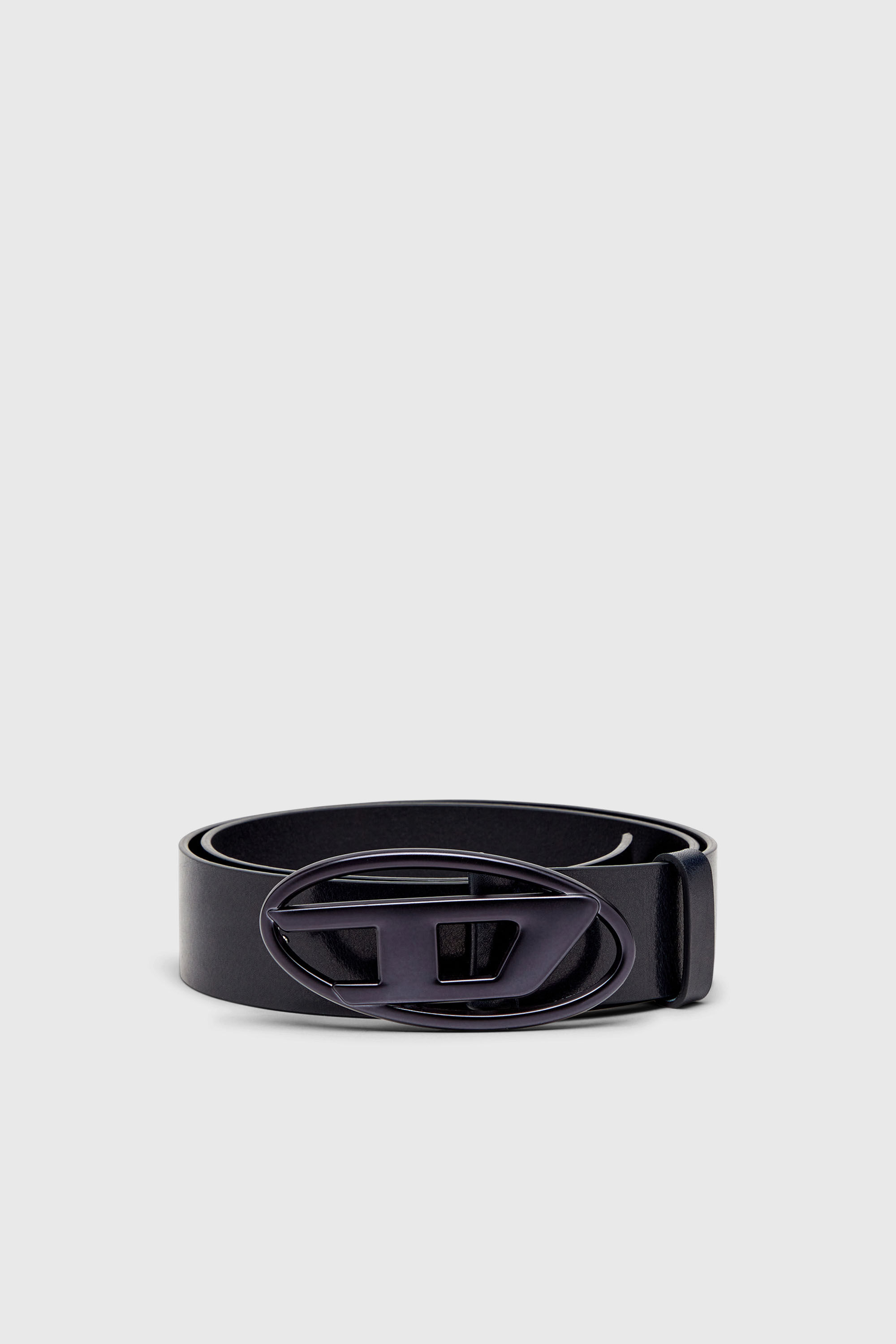 Diesel - B-1DR, Unisex's 3.9cm leather belt with metallic Oval D buckle in Dark Blue - 1