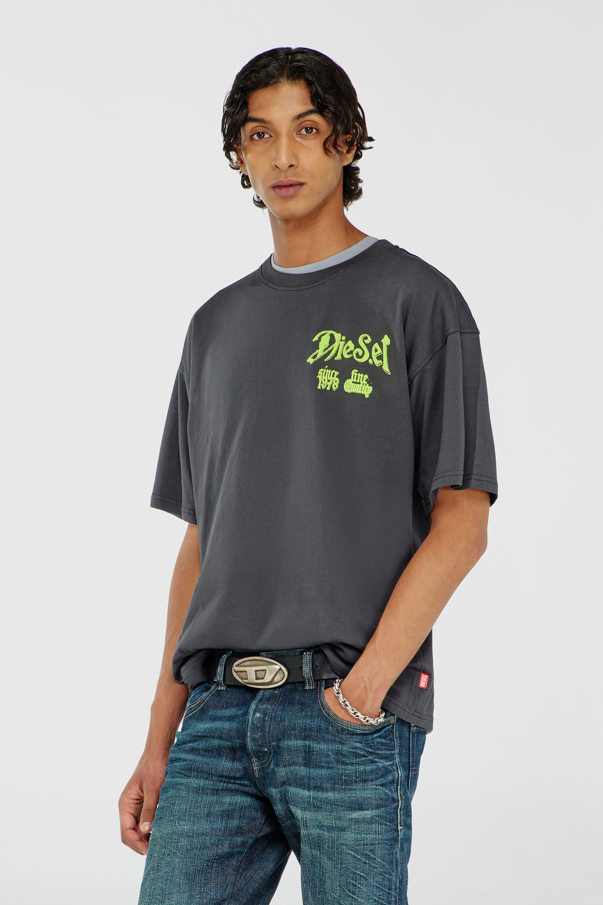 Diesel - T-BOXT-AA2, Man's Cotton T-shirt with flock graphic in Dark grey - 3