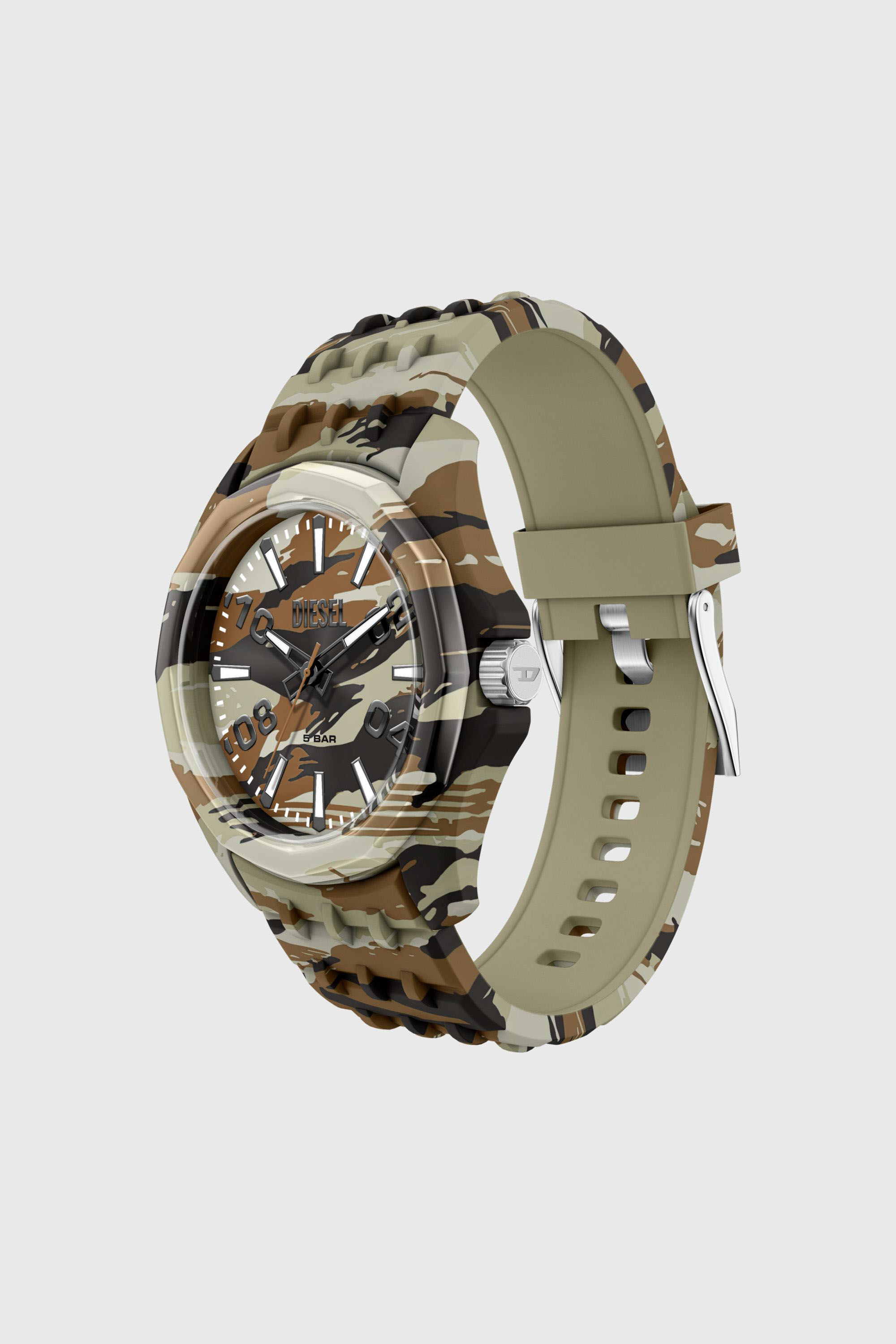 Diesel - DZ2242 WATCH, Man's Stinger camo silicone watch in Brown/Green - 6