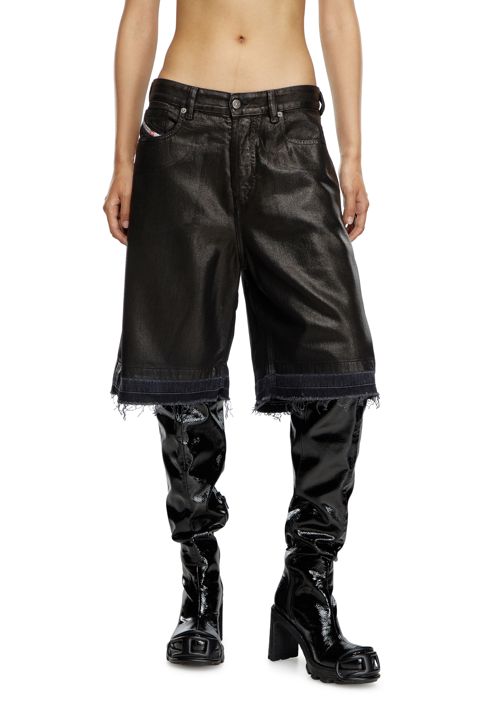 Diesel - DE-SIRE-SHORT, Woman's Shorts in coated tailoring denim in Black - 3