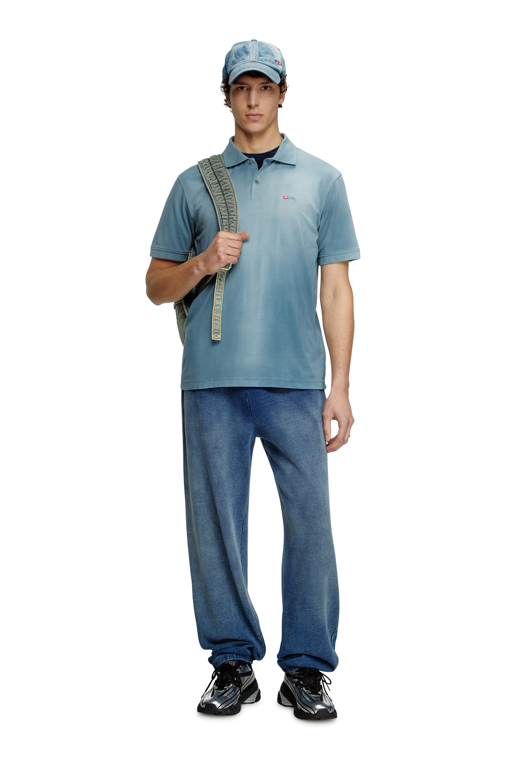 Diesel - T-REJUST-R3, Man's Jersey polo shirt with logo embroidery in Blue - 1