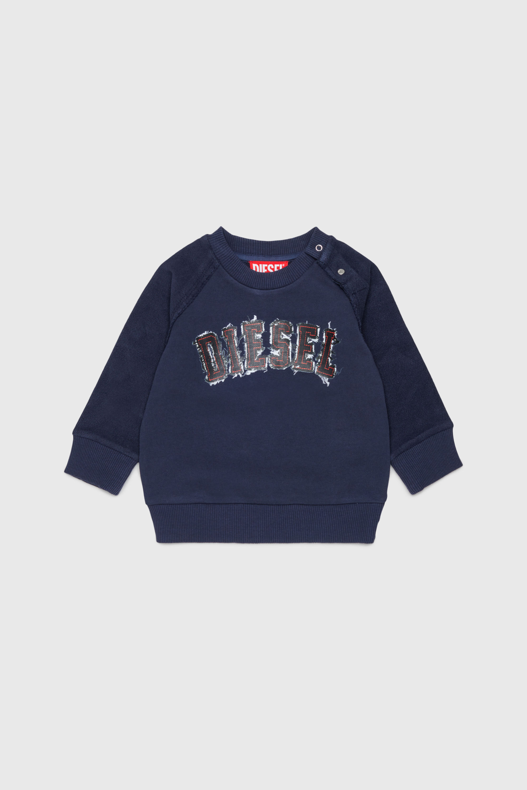 Diesel - SEANSB, Man's Cotton sweatshirt with frayed-effect logo in Dark Blue - 1