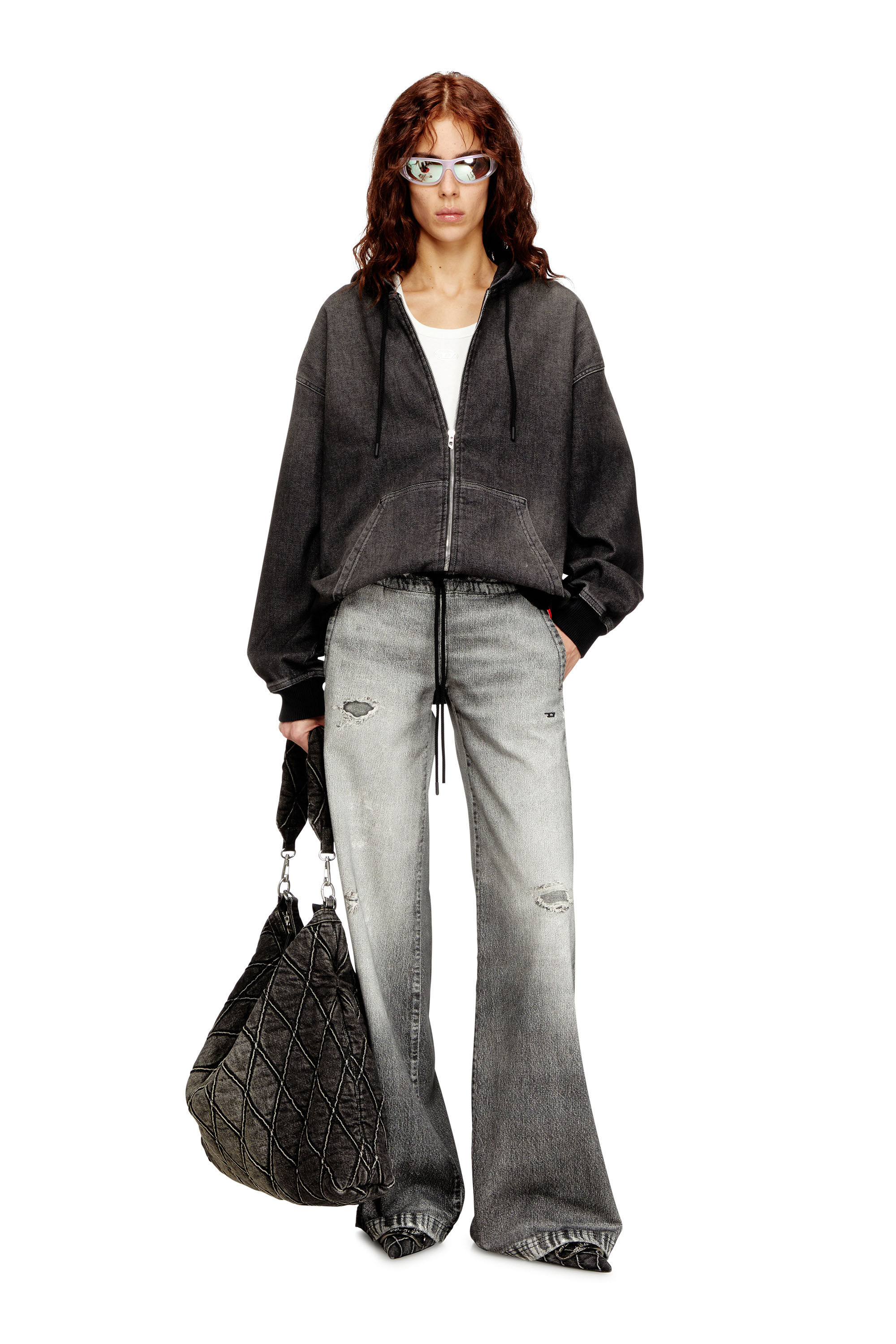 DIESEL Destroy Zip up Hoodieダメージ パーカー XS Diesel Zip-up hoodie in marbled Track Denim - Sweaters - Unisex