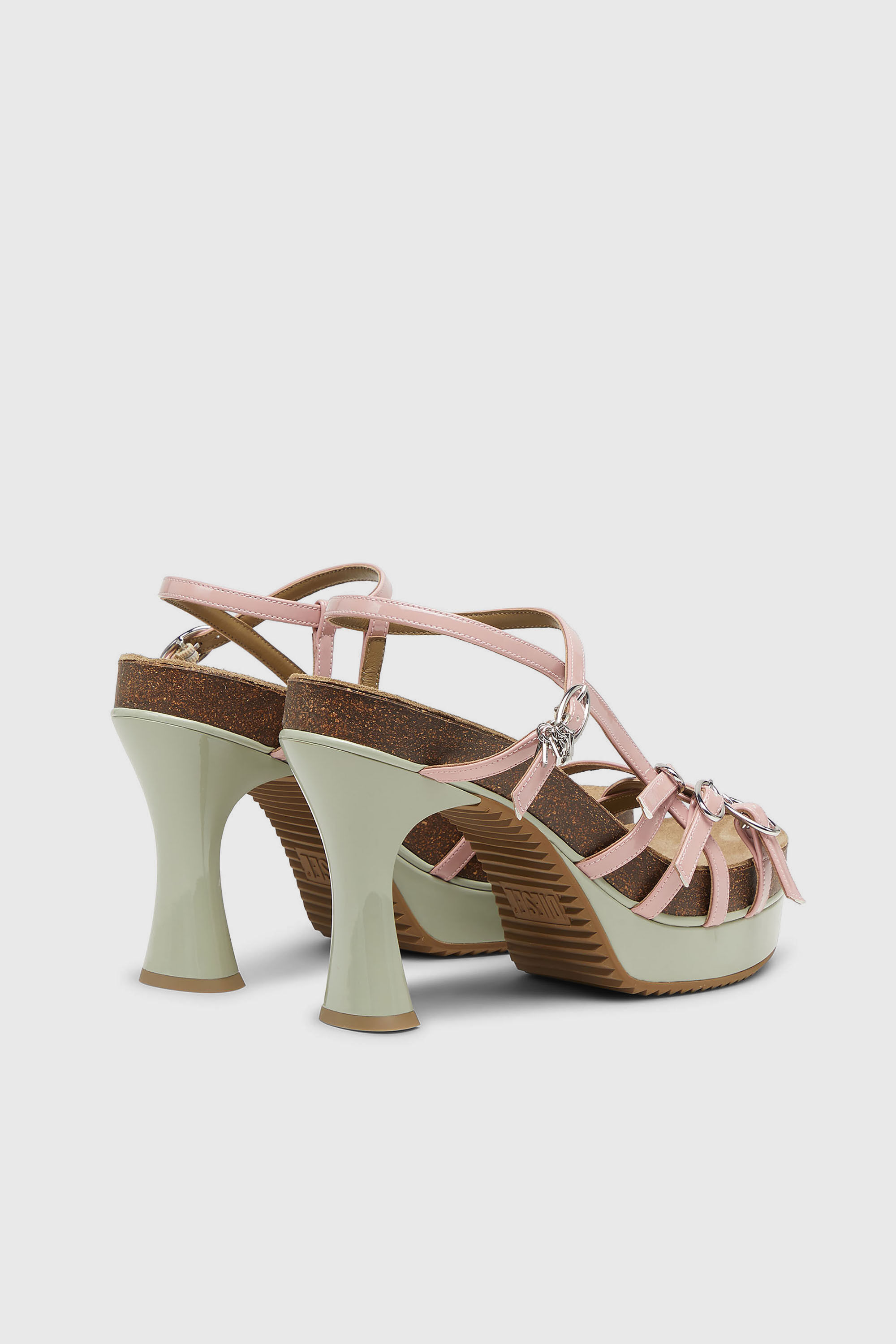Diesel - D-WOODSTOCK 105 SANDAL, Woman's D-Woodstock-Strappy platform sandals in glossy PU in Pink/White - 3