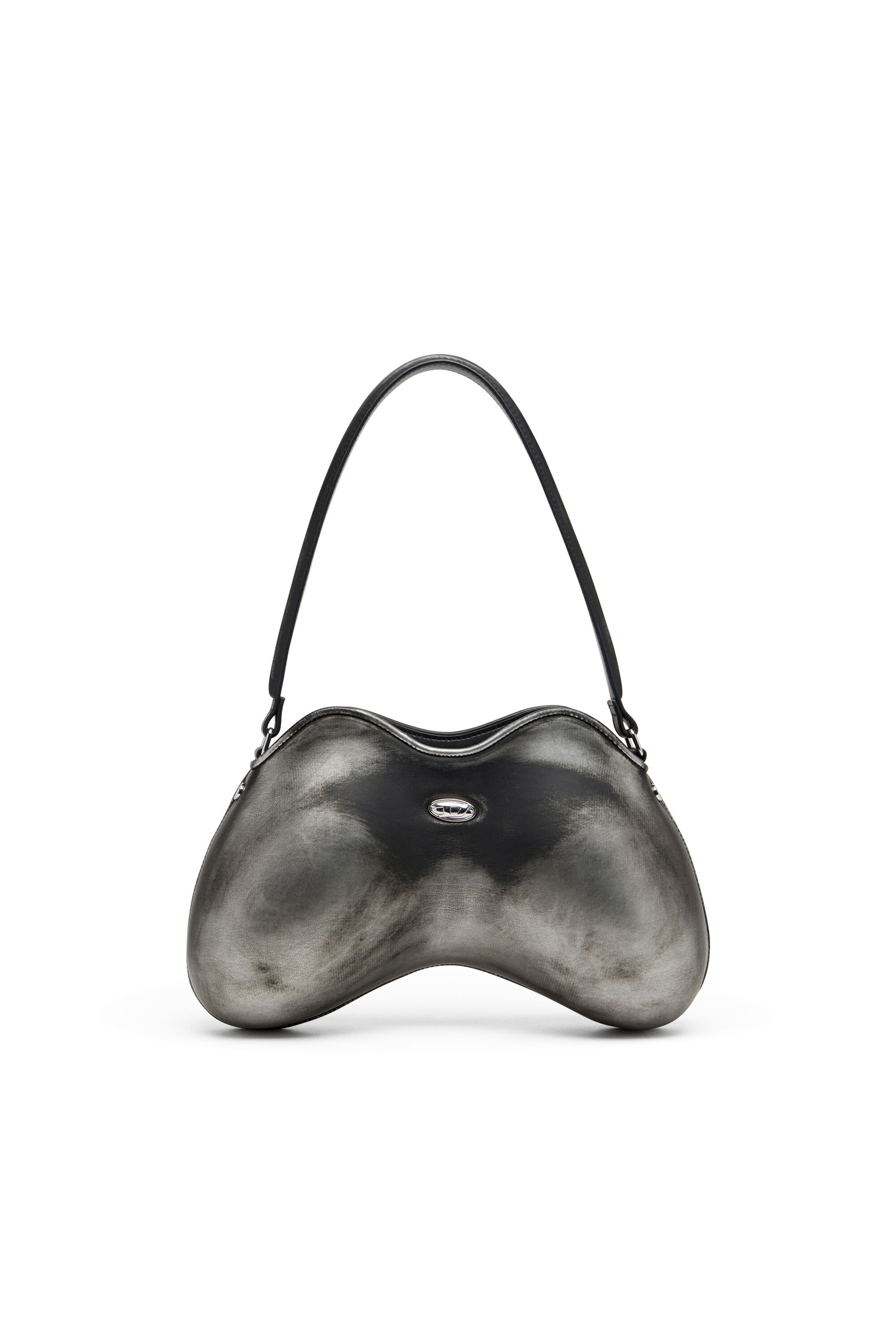 Diesel - DOUBLE-D SHOULDER, Woman's Double-D-Rigid shoulder bag in brushed PU in Black/Silver - 2