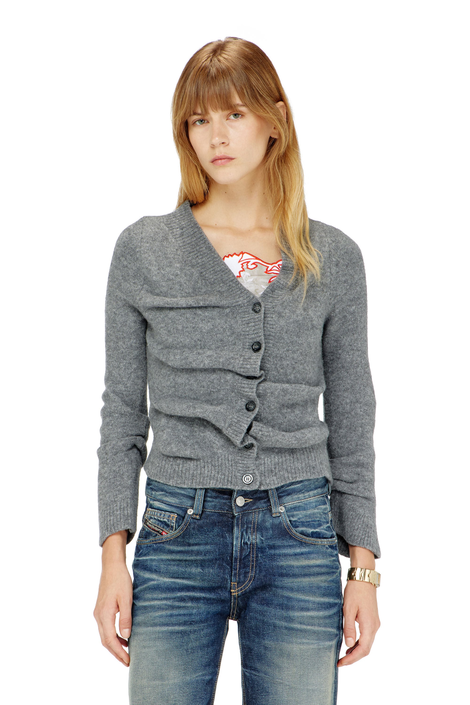 Diesel - M-AVA, Woman's Cropped cardigan in wrinkled boiled knit in null - 2
