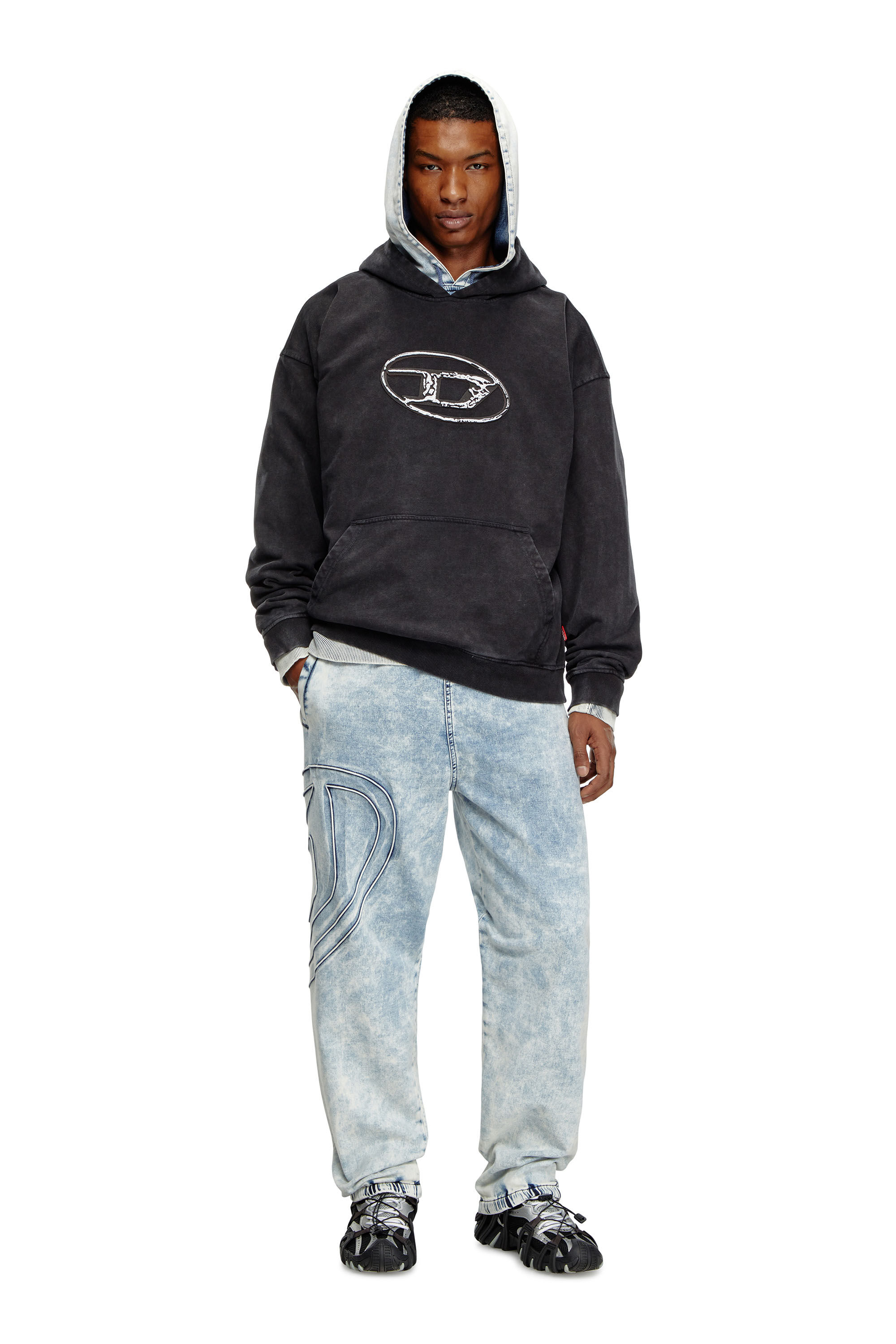 Diesel - S-BOXT-HOOD-Q7, Man's Hoodie with multi-layered logo print in Black - 1