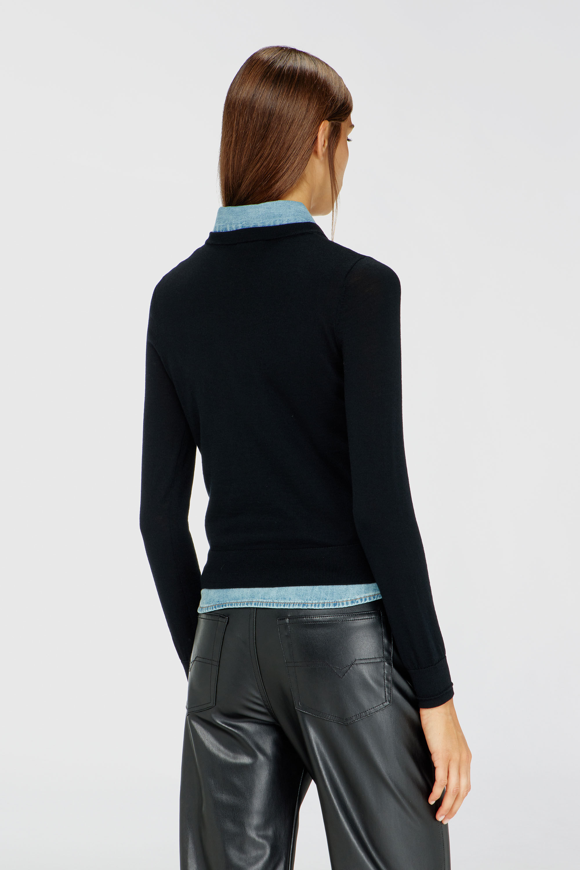 Diesel - M-ALINESA, Woman's Wool jumper with cut-out logo in Black - 4