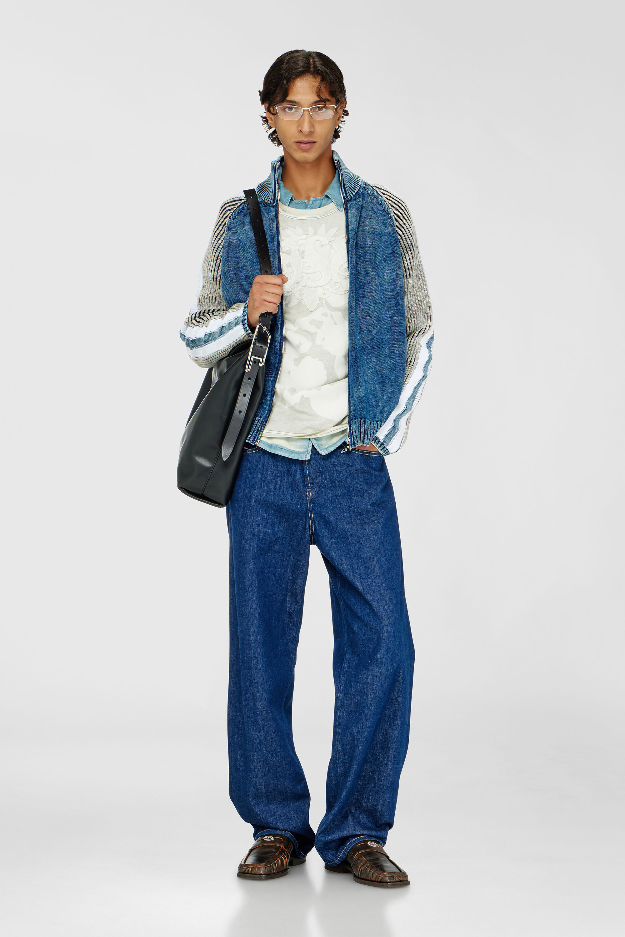 Men's Zip-up cardigan with sporty bands | Multicolor | Diesel DK