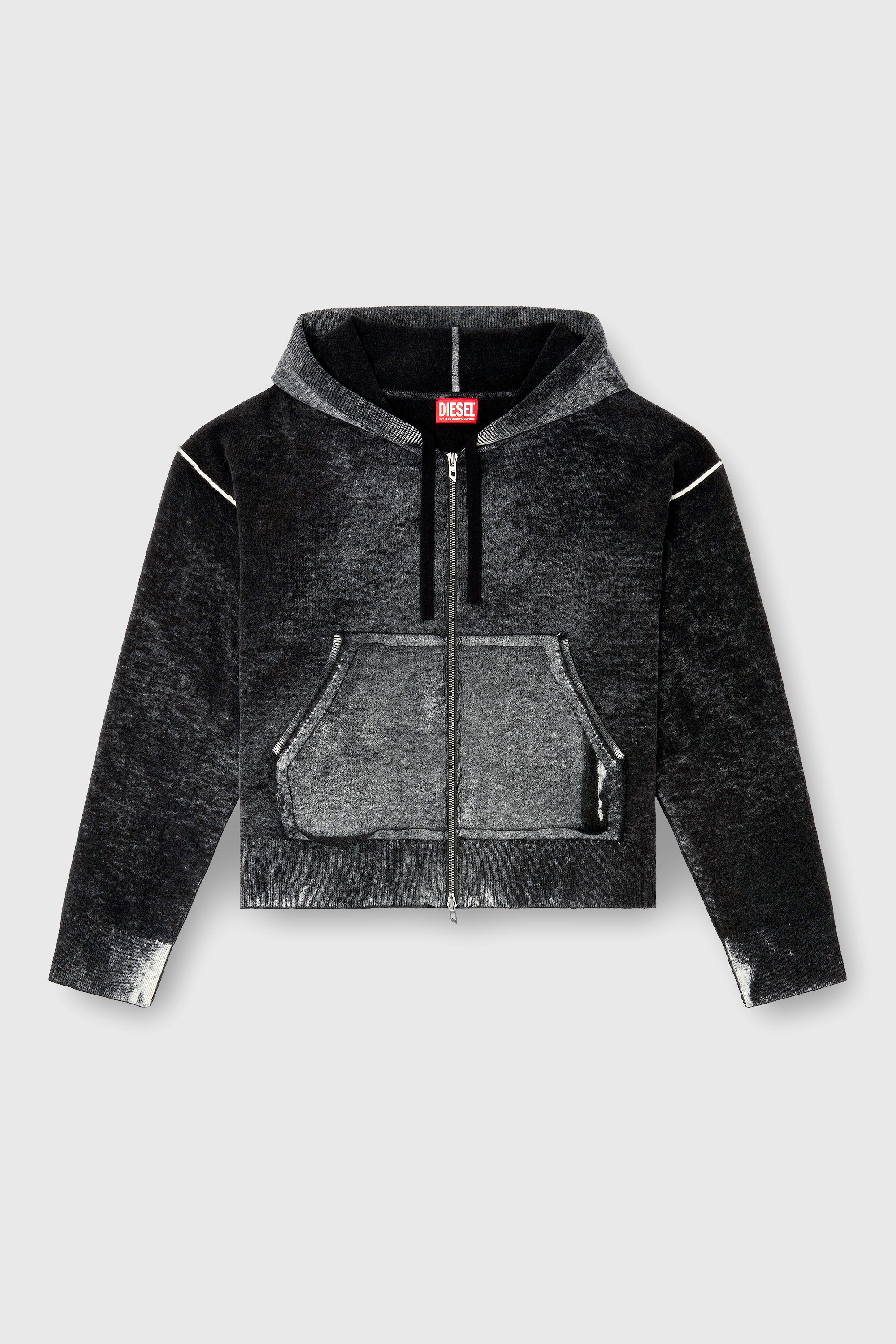 Diesel - M-HERMINE, Woman's Reverse-print hooded cardigan in wool in Black/Grey - 2