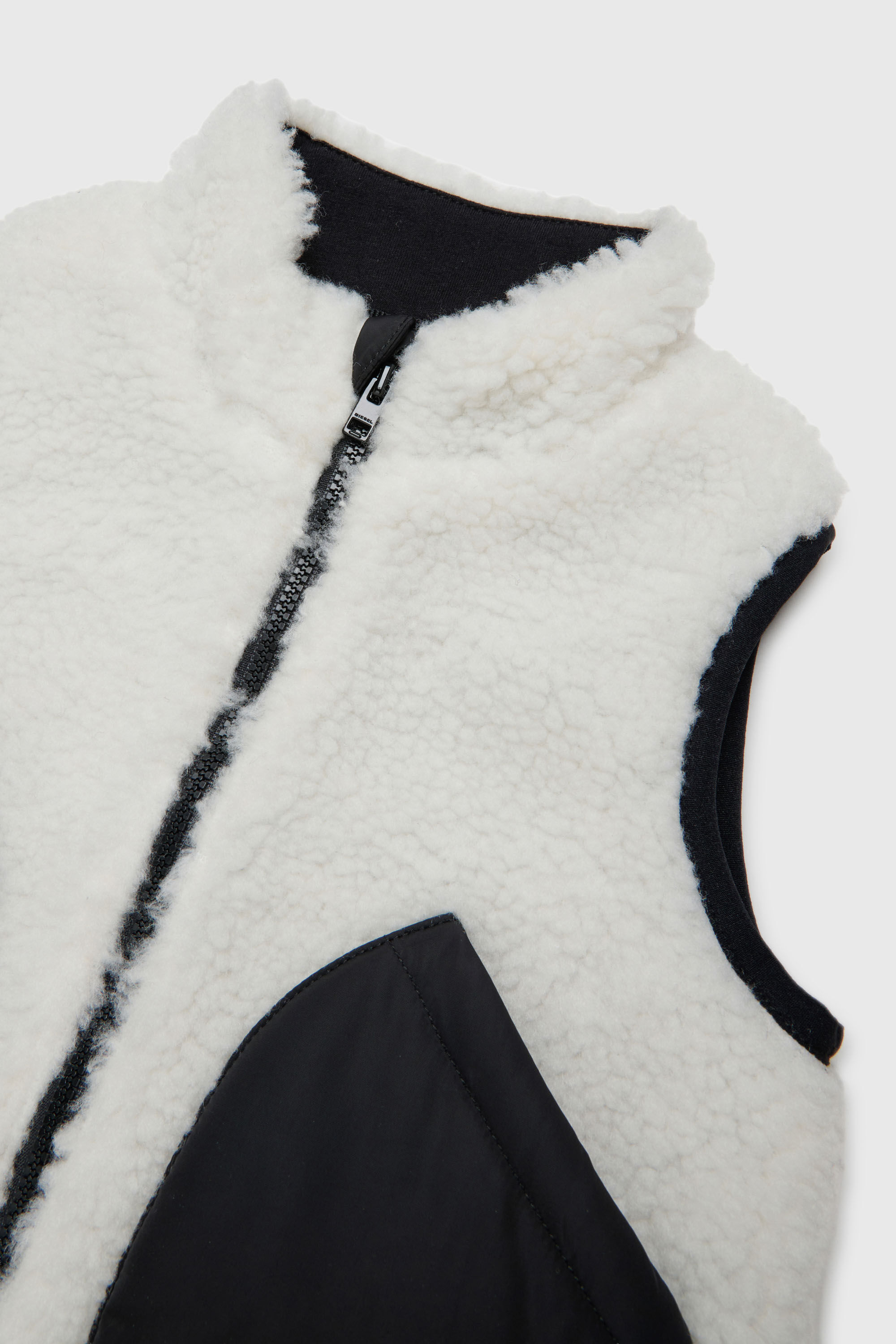 Diesel - JSEARB, Man's Colour-block vest in teddy fleece and nylon in White - 3