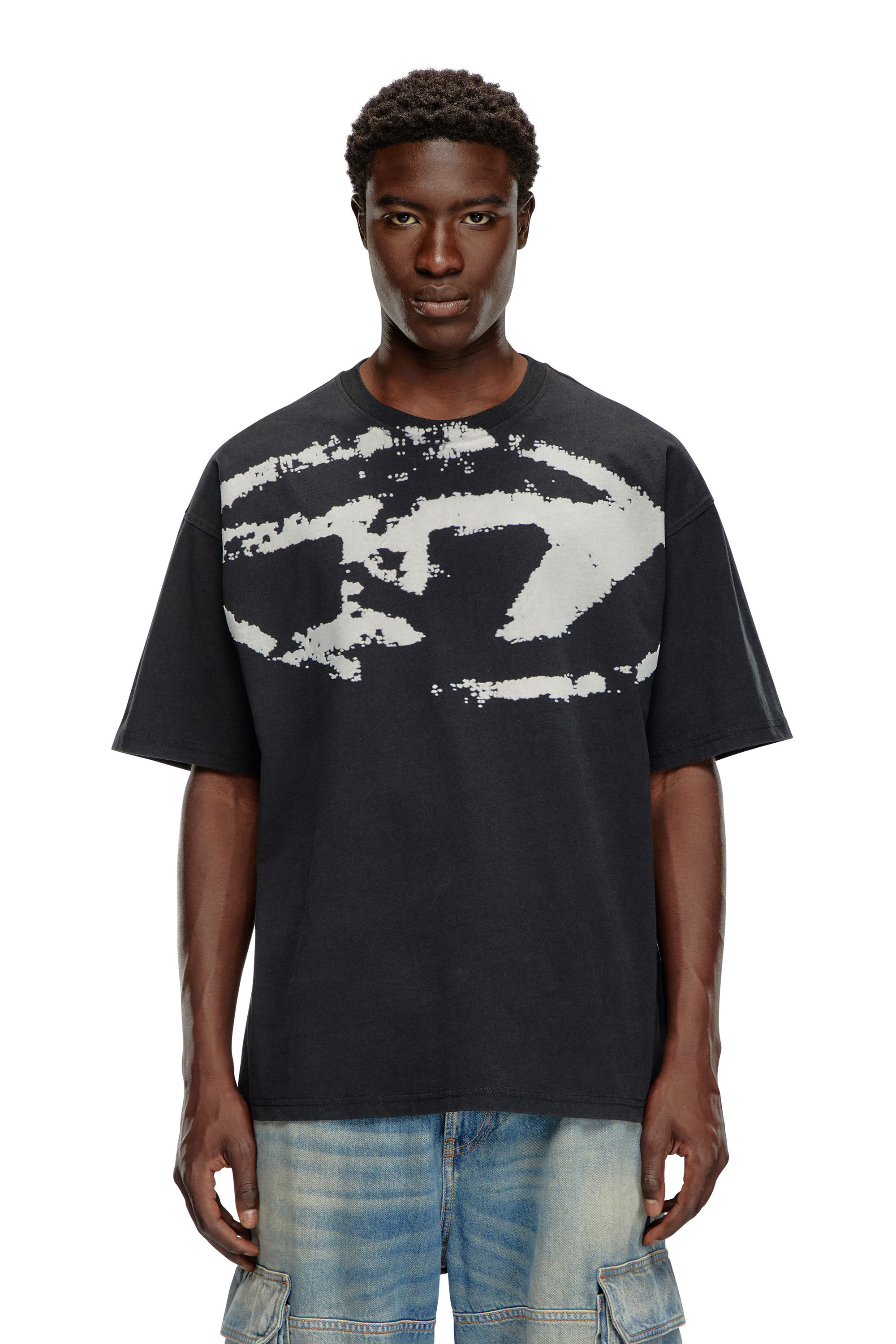 Diesel - T-BOXT-N14, Man's T-shirt with distressed flocked logo in Black - 3