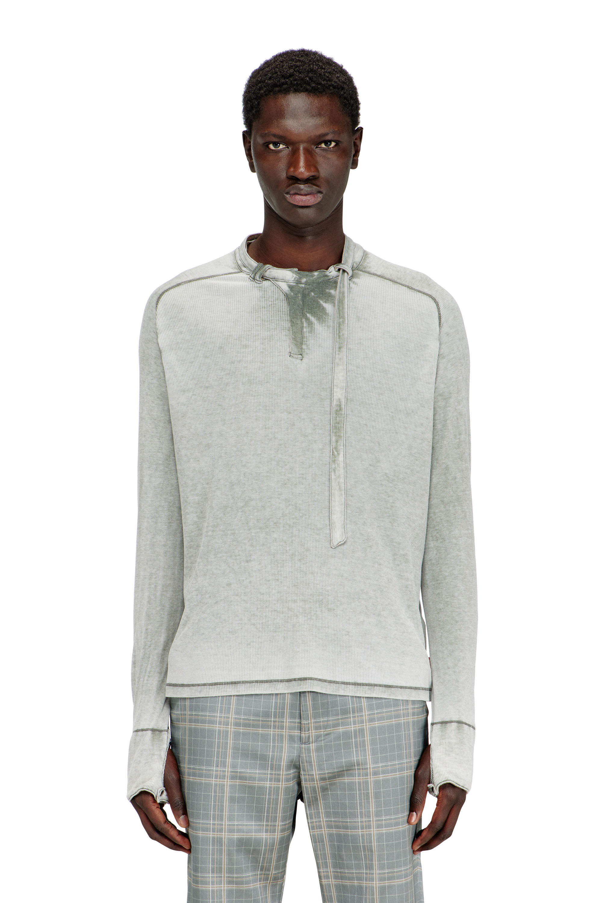 Diesel - T-GOHAN, Man's Rib-jersey top with biker neck strap in Grey - 3