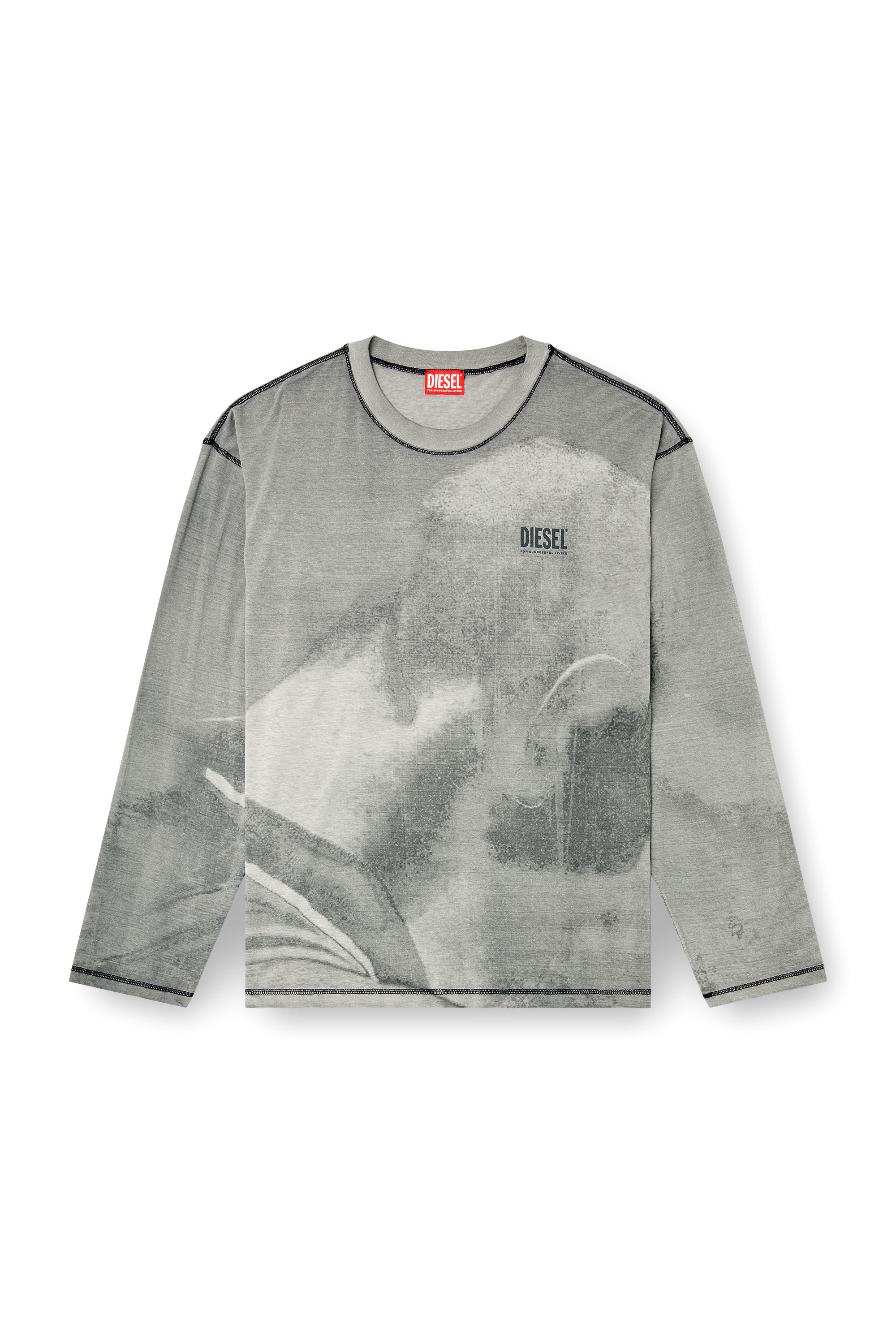 Diesel - T-BOXT-LS-NC-V1, Man's Long-sleeve T-shirt with trompe l'oeil print in Grey - 2