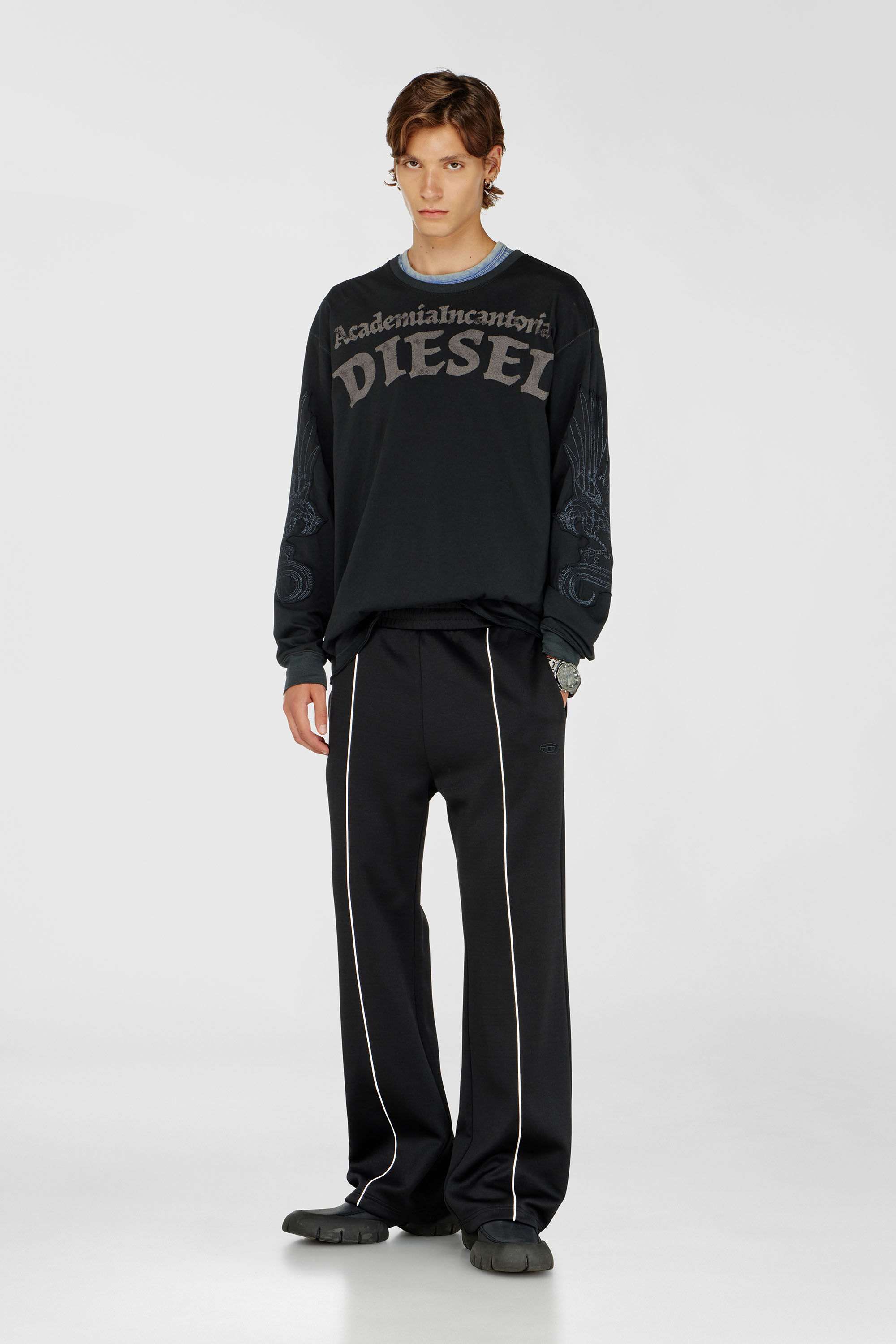 Diesel - P-LOCKING-DO, Man's Track pants with contrast piping in Black - 1