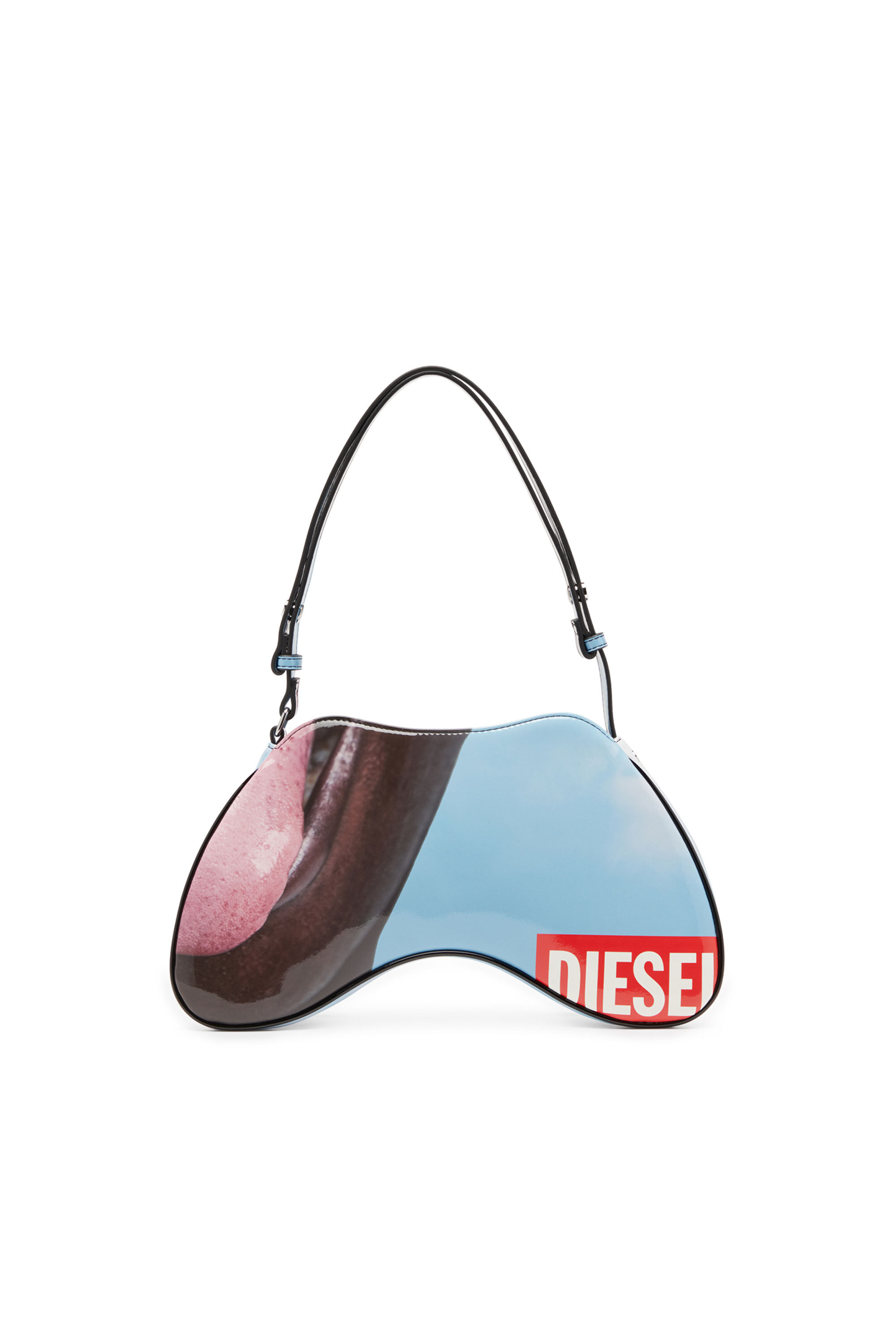 Diesel - PLAY SHOULDER, Woman's Play-Shoulder bag in printed glossy PU in Multicolor/Blue - 3