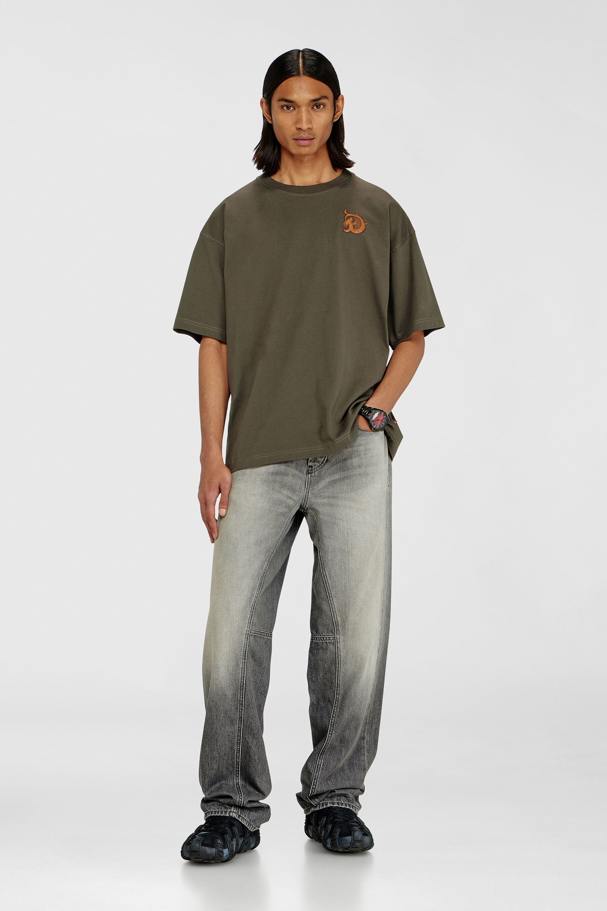 Diesel - T-BOXT-AA11, Man's Jersey T-shirt with flocked print in Military Green - 1