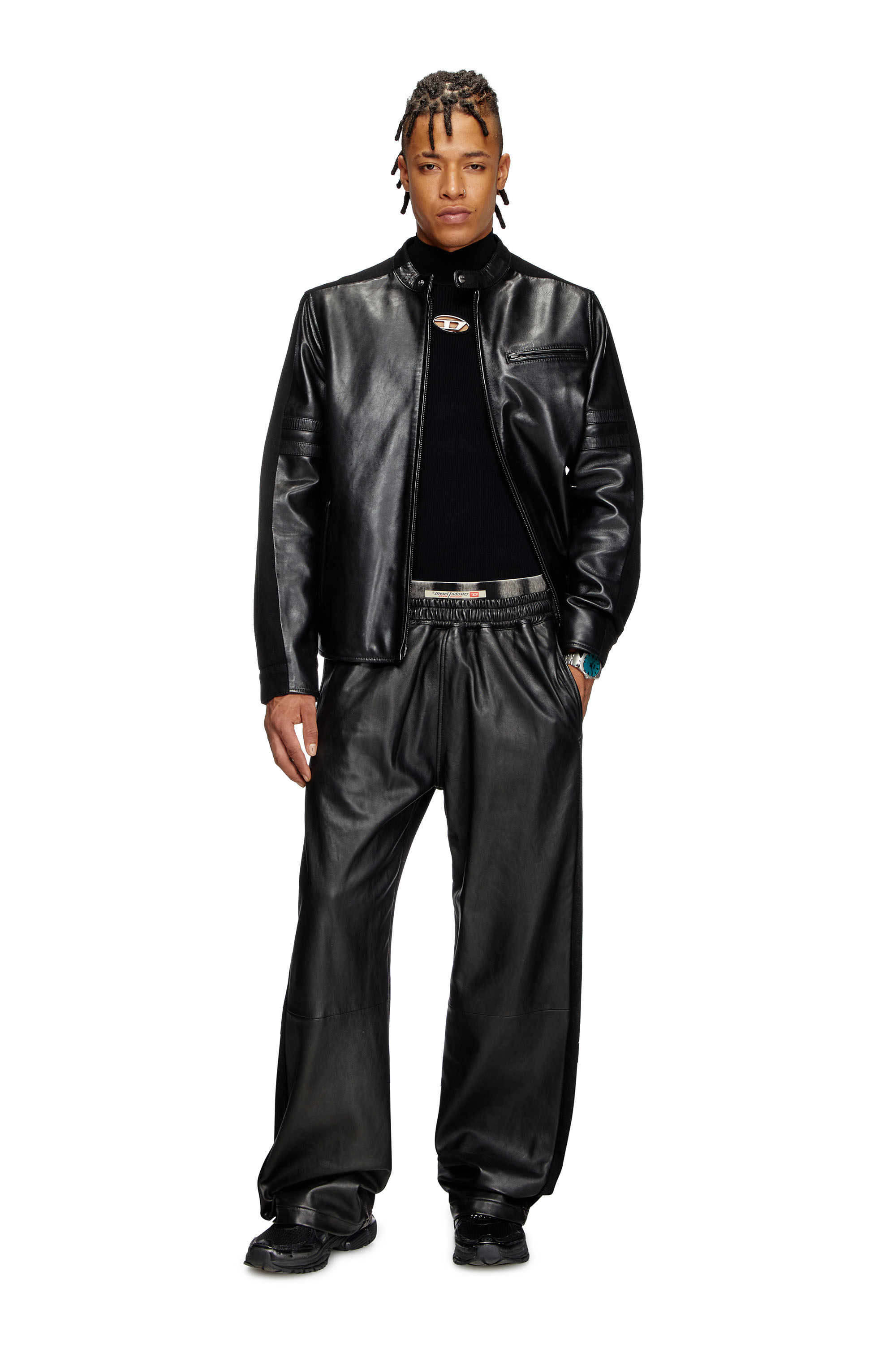 Diesel - L-SIMZ, Man's Hybrid denim and leather jacket in Black - 1