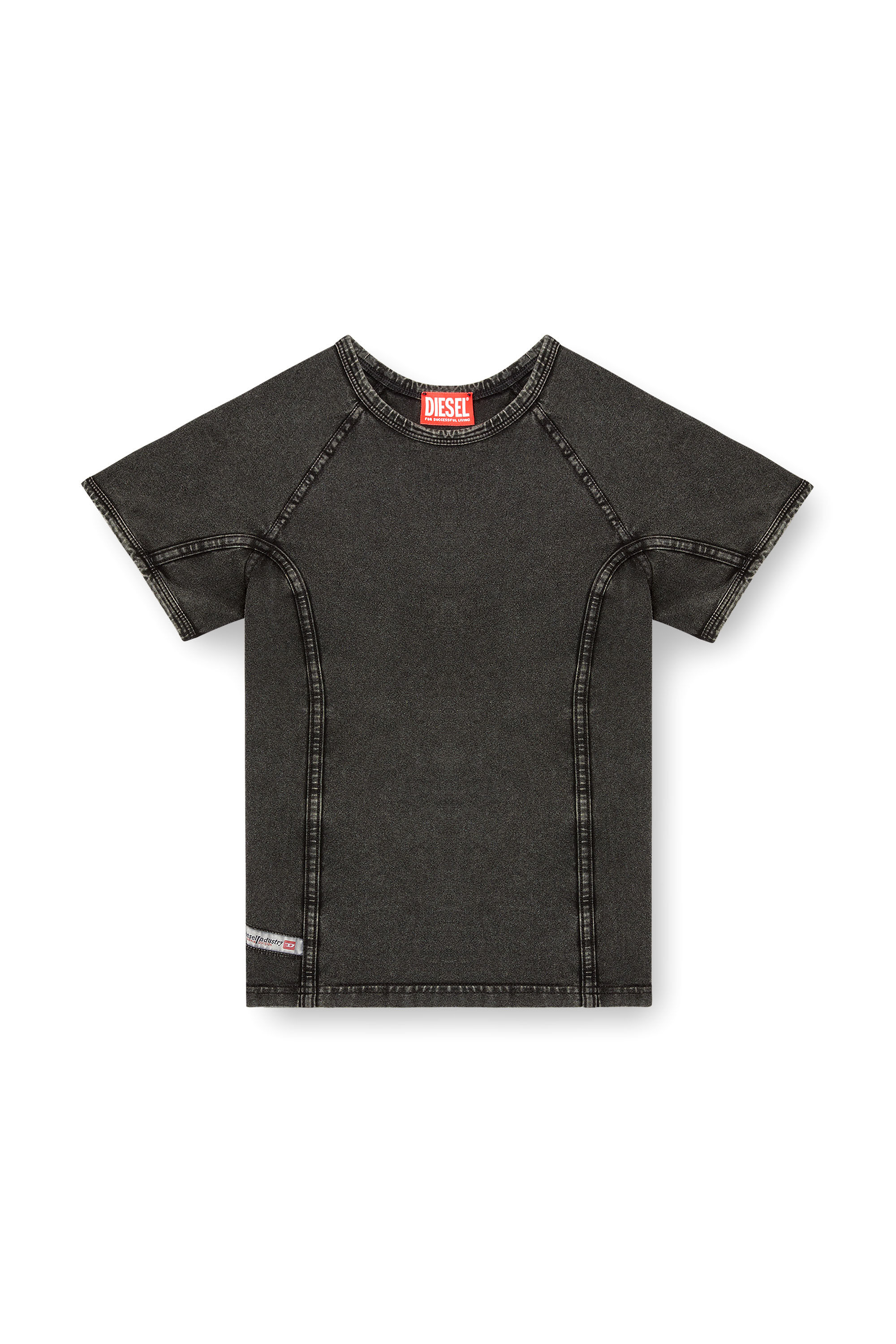 Diesel - T-LYNNE, Woman's Denim-effect top in stretch jersey in Black - 2