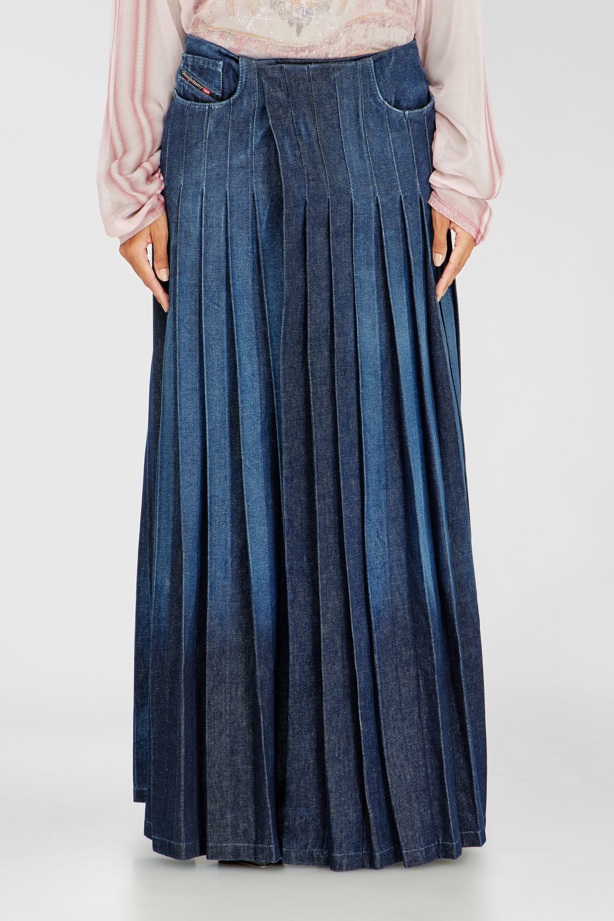 Diesel - D-QUILTY-FSJ1, Unisex's Long wrap skirt in pleated denim in Dark Blue - 5