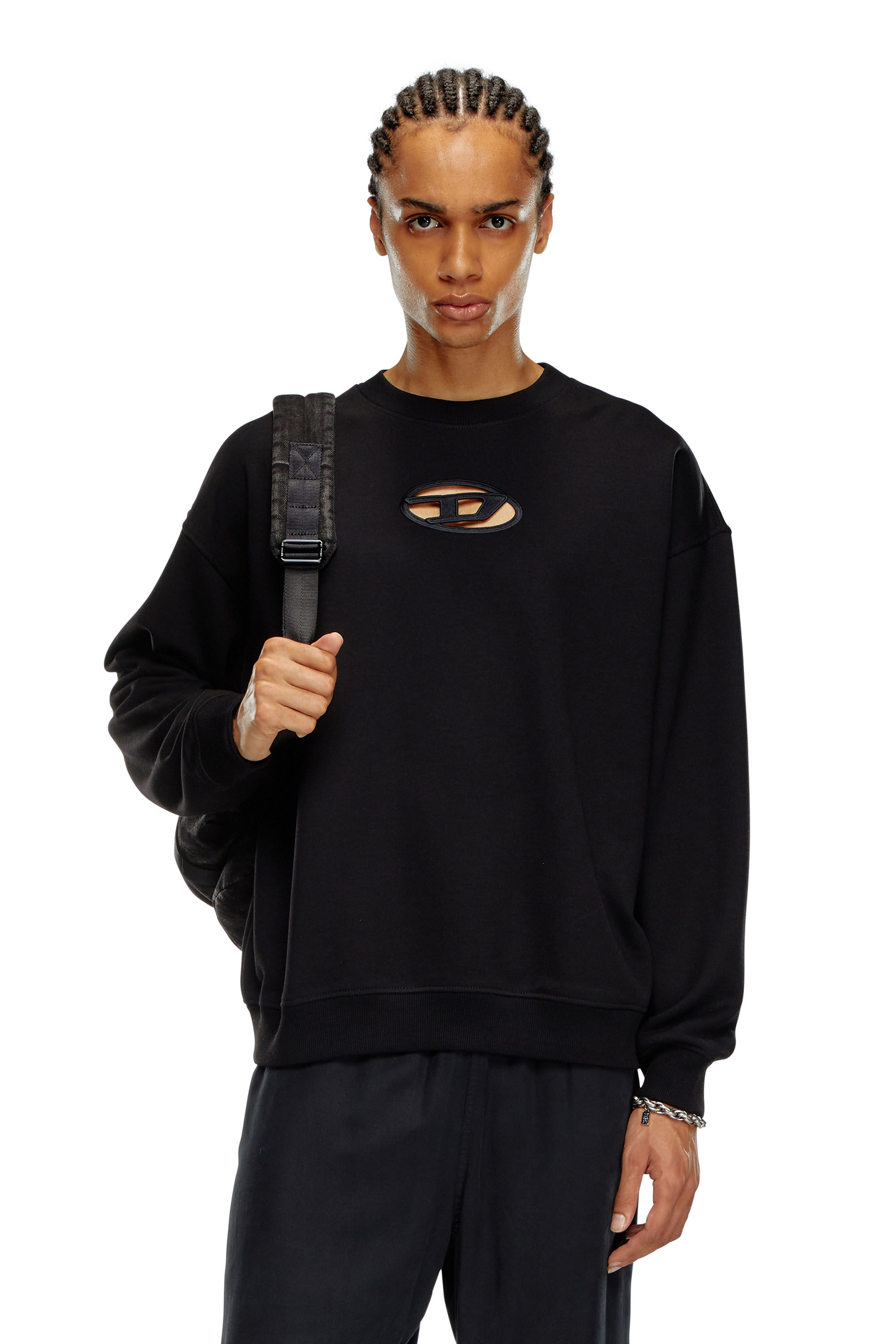 Diesel - S-BOXT-OD, Man's Sweatshirt with cut-out Oval D logo in Black - 3