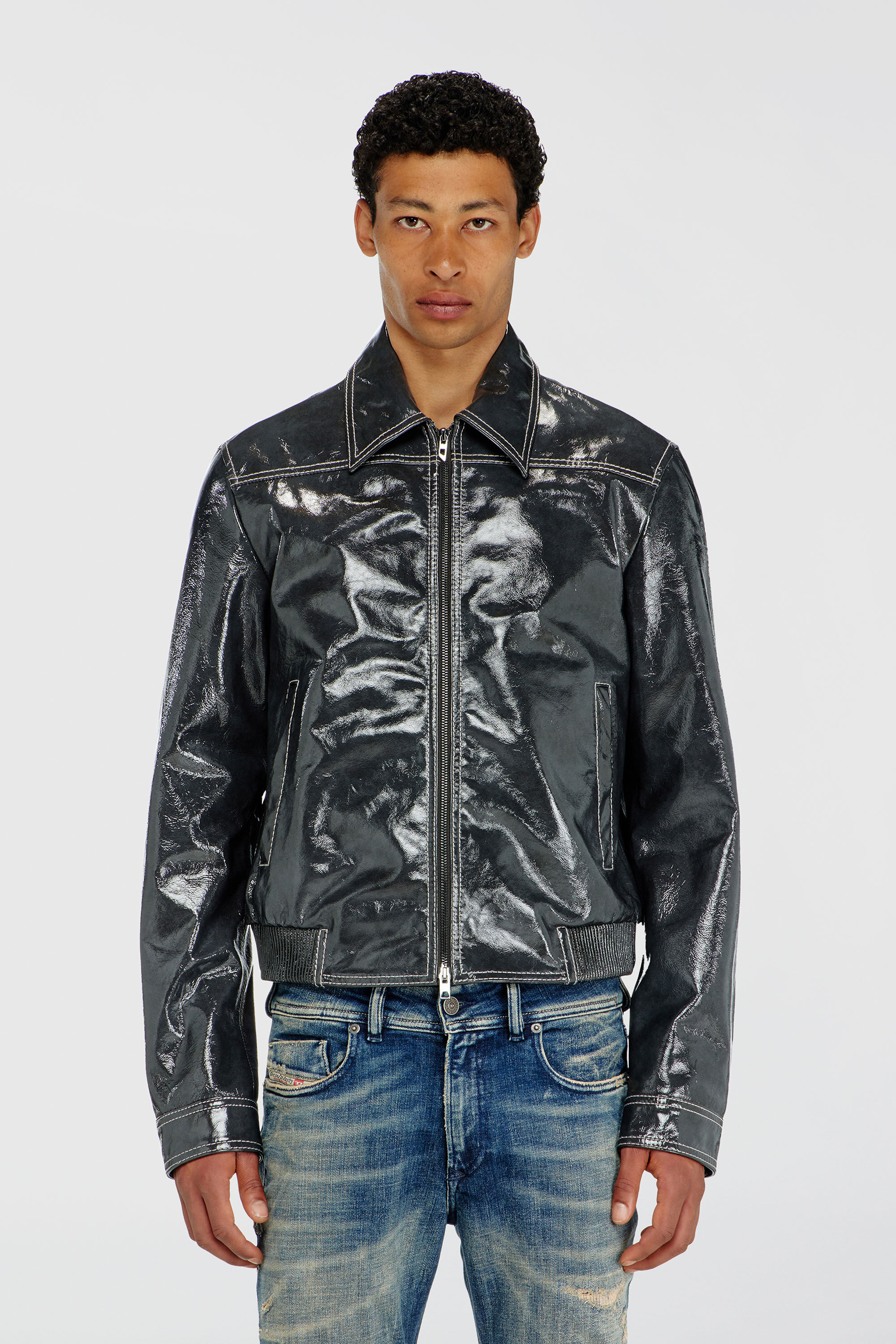 Diesel - L-ADDI, Man's Patent-leather jacket in Dark grey - 3
