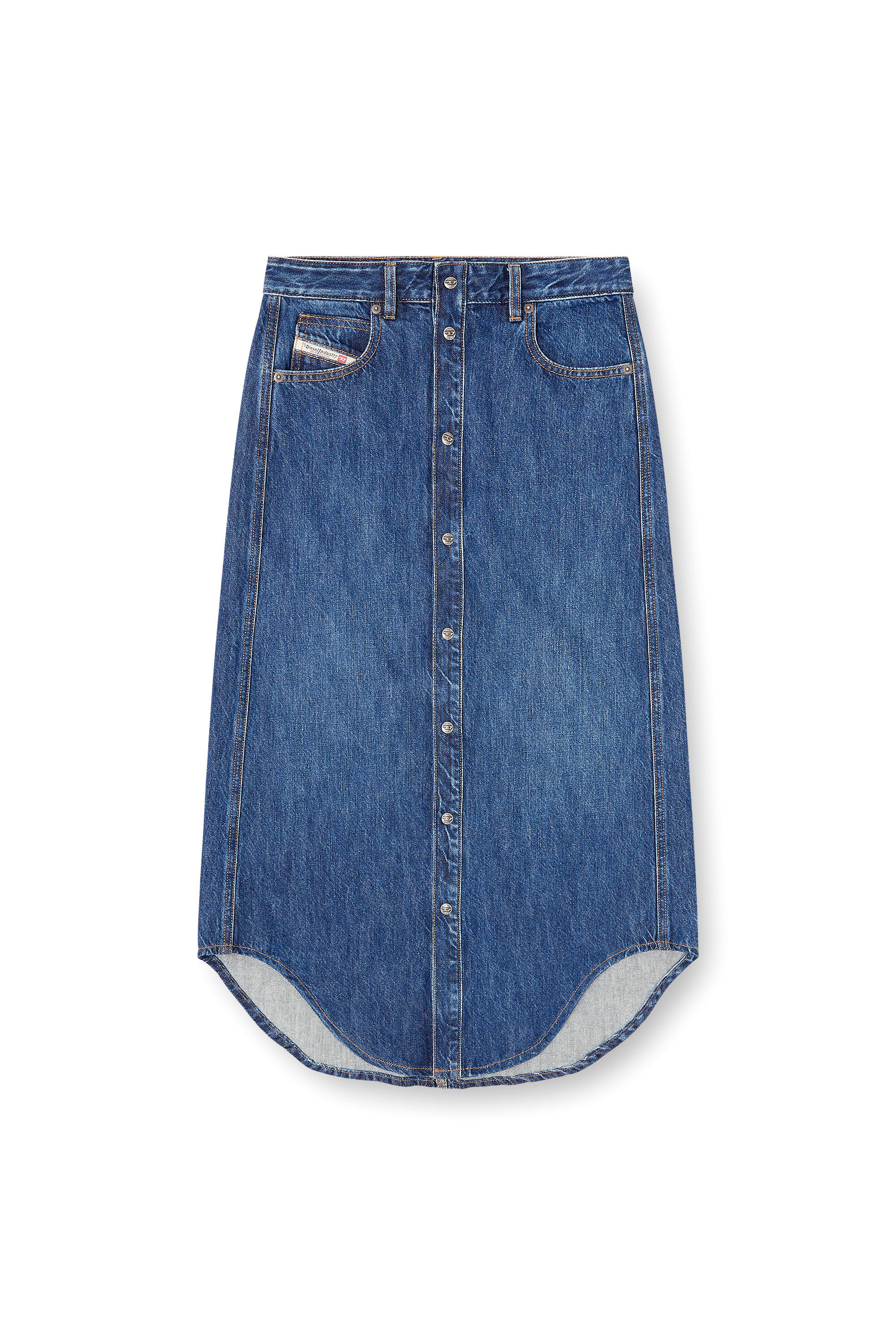 Diesel - DE-ARD-LONG, Woman's Denim skirt with front buttons in Blue - 2