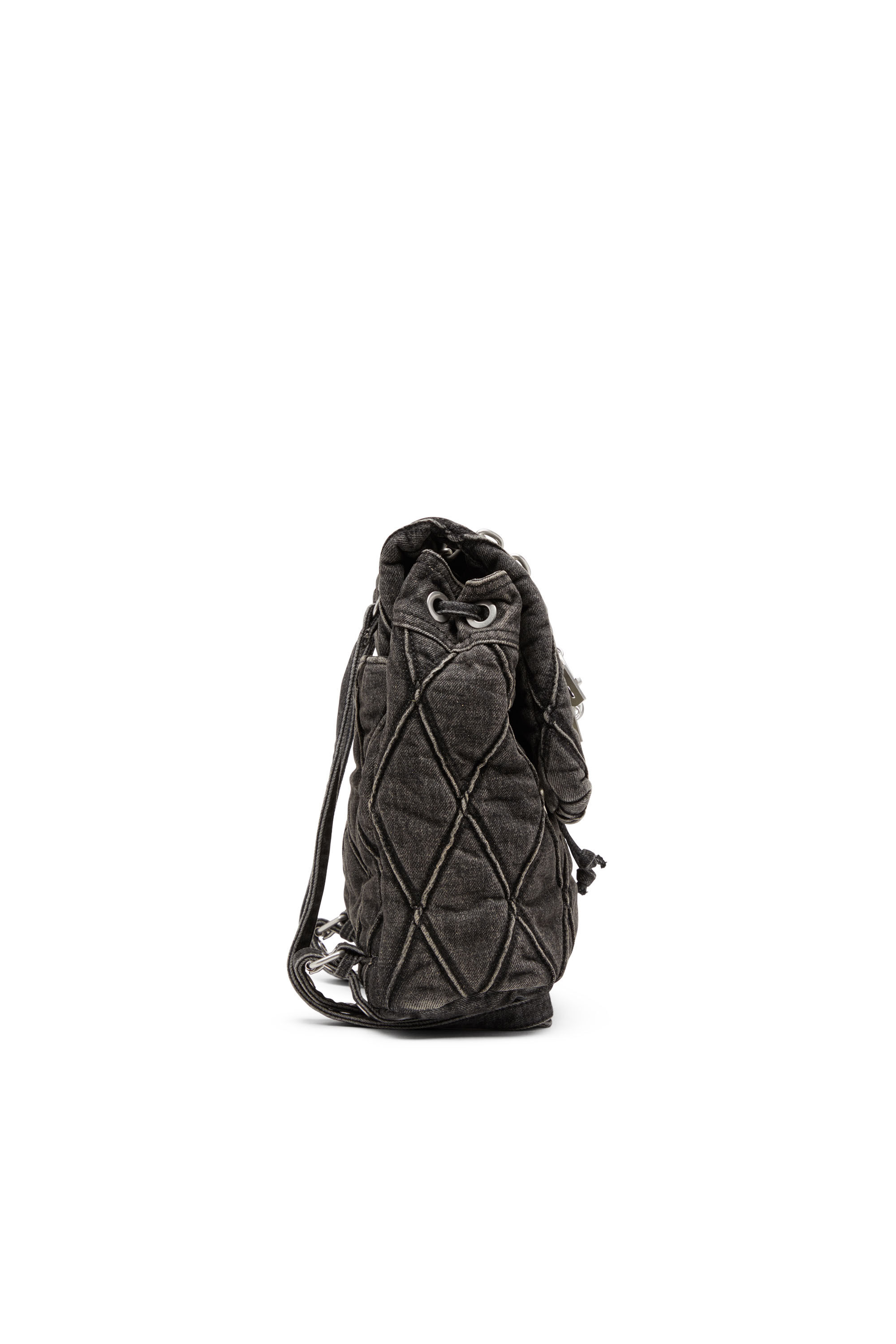 Diesel - CHARM-D BACKPACK S, Woman's Charm-D S-Backpack in Argyle quilted denim in Black - 4