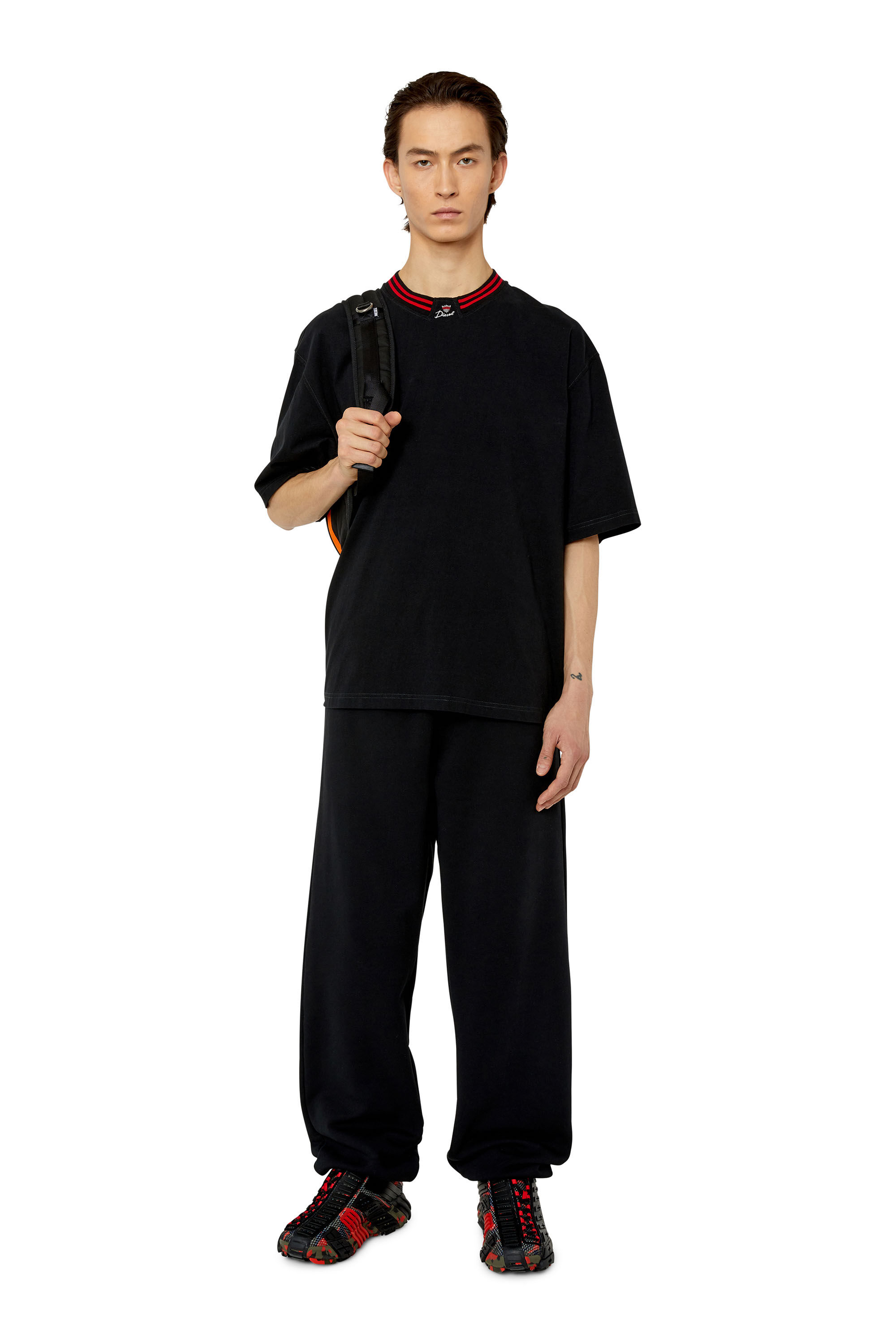 Diesel - T-KROWN, Man's T-shirt with logo neck in Black - 1