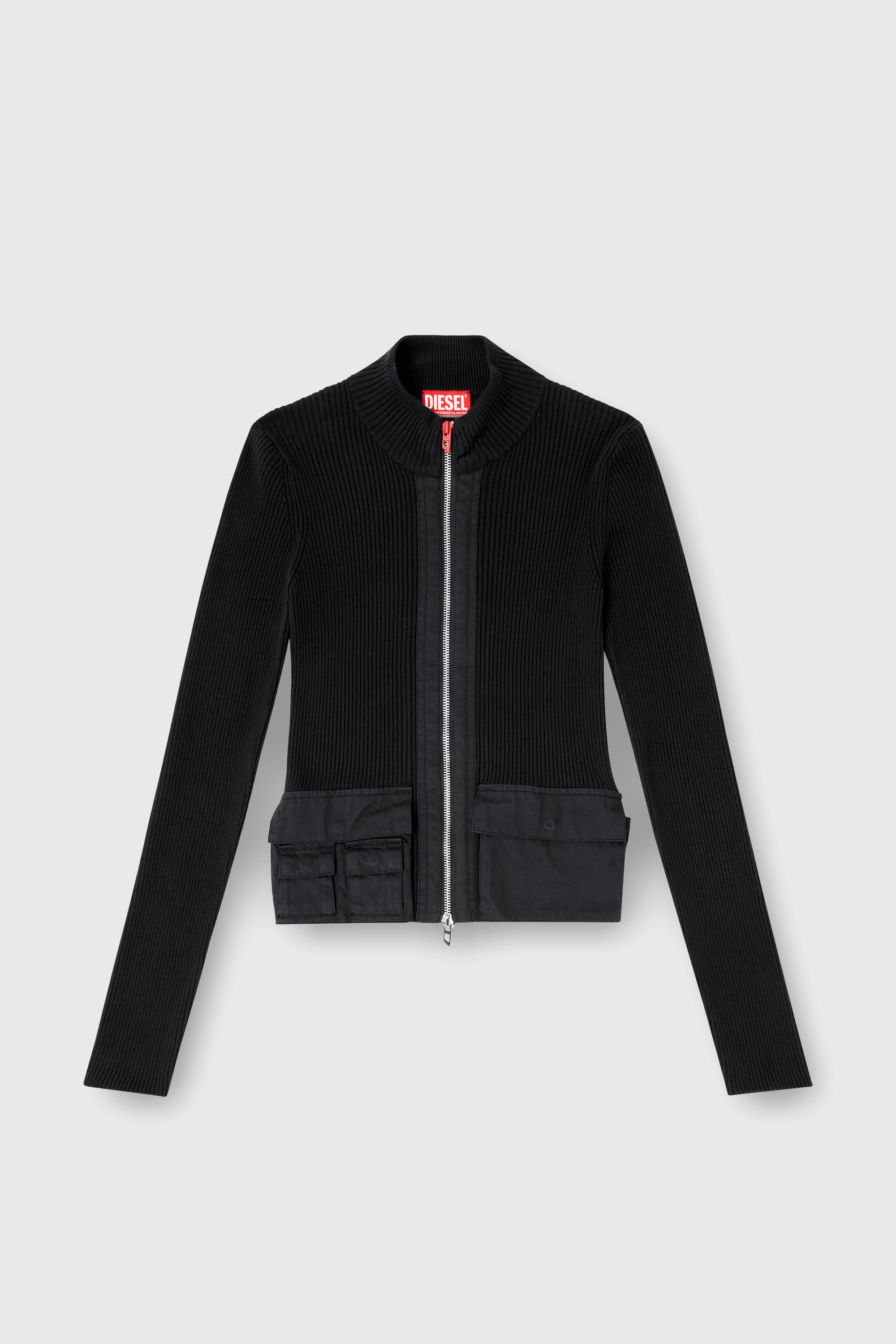 Diesel - M-MELISSA, Woman's Ribbed cardigan with cargo pockets in Black - 2