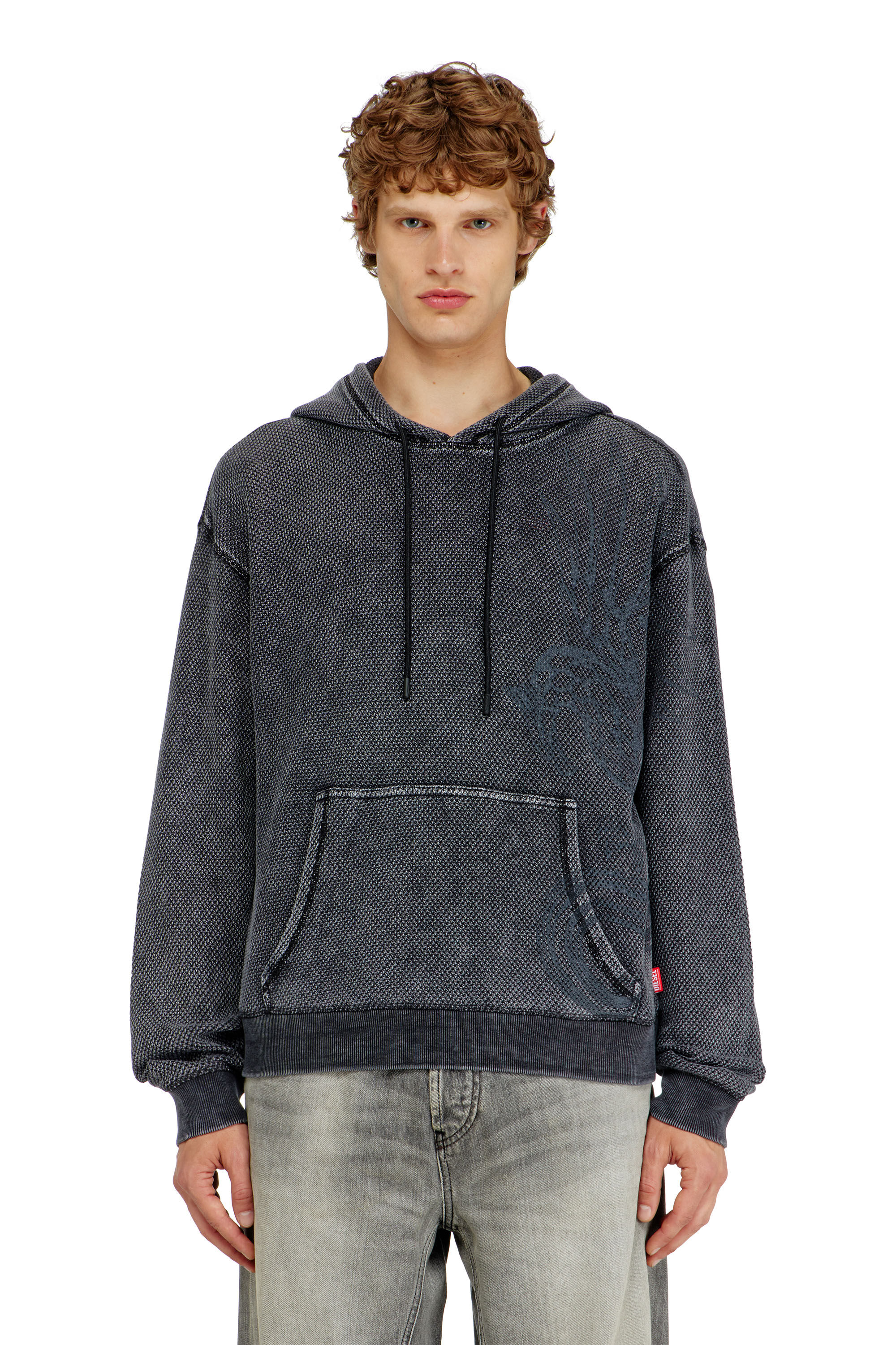 Diesel - S-NORM-HOOD-AA1, Man's Hoodie in textured cotton mesh in Dark grey - 3