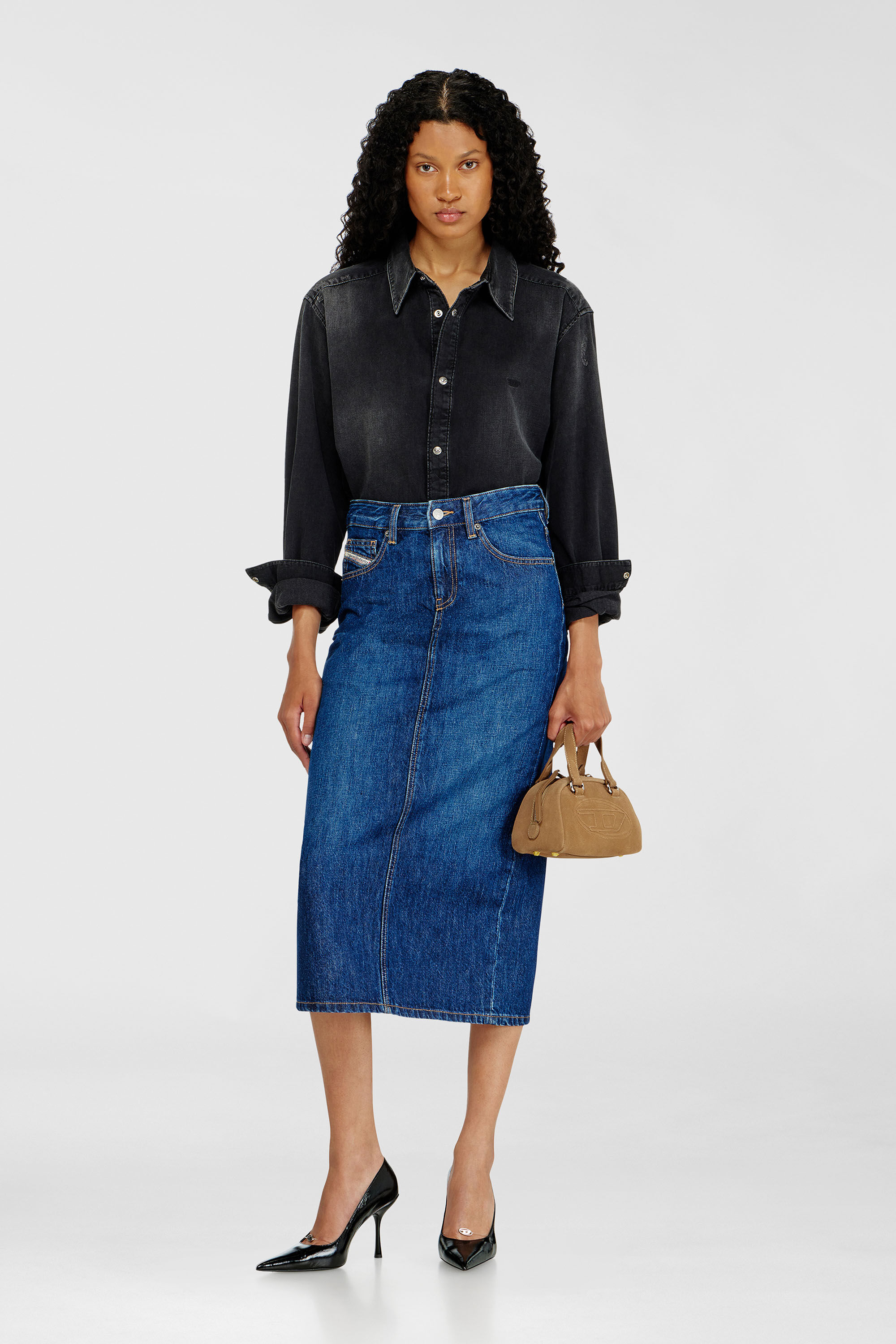 Diesel - DE-SKYE-D, Woman's Denim midi skirt in Medium blue - 1