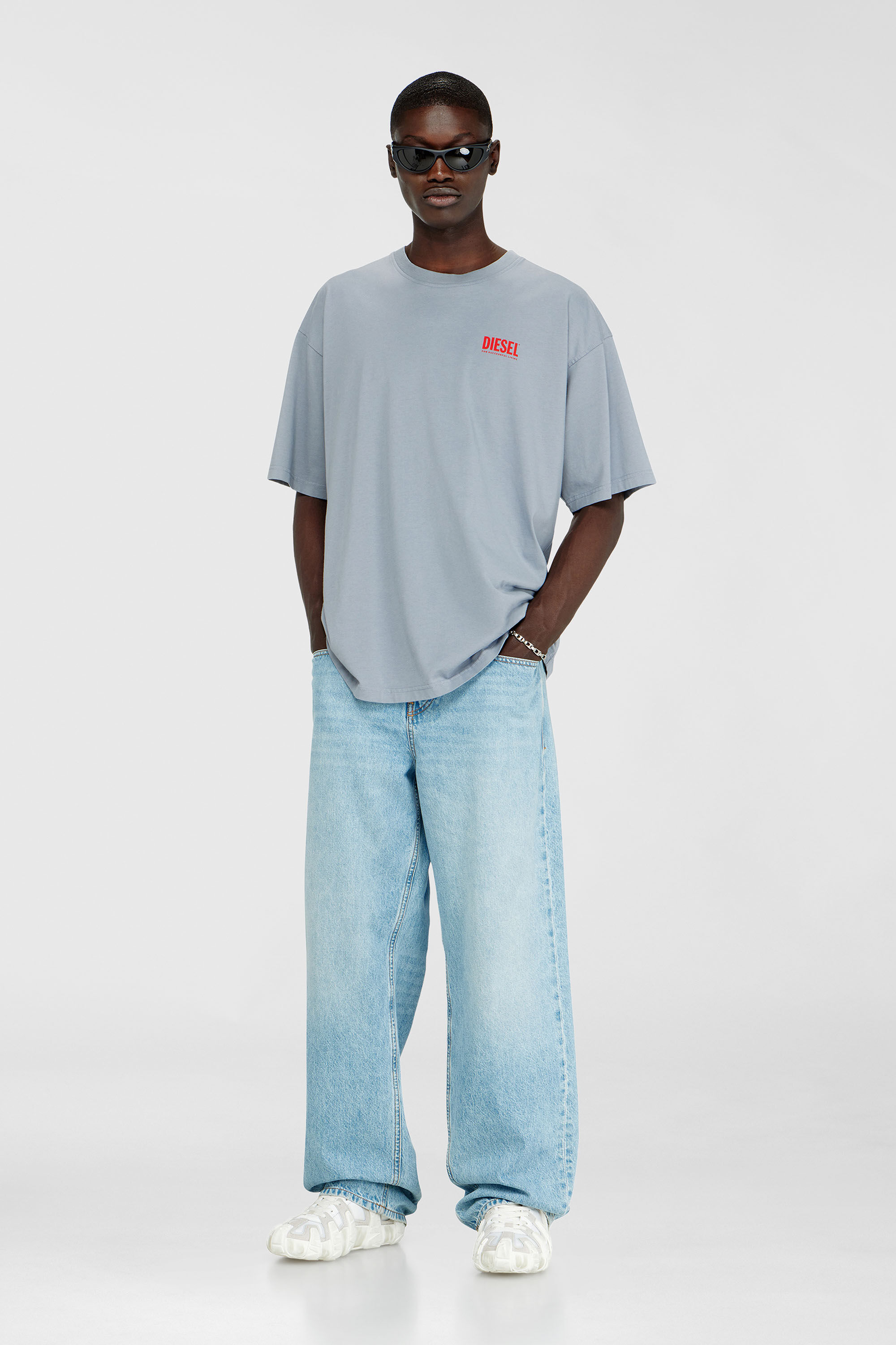 Diesel - T-BOXT-BISK, Man's Cotton T-shirt with Diesel Biscotto print in Light Grey - 1