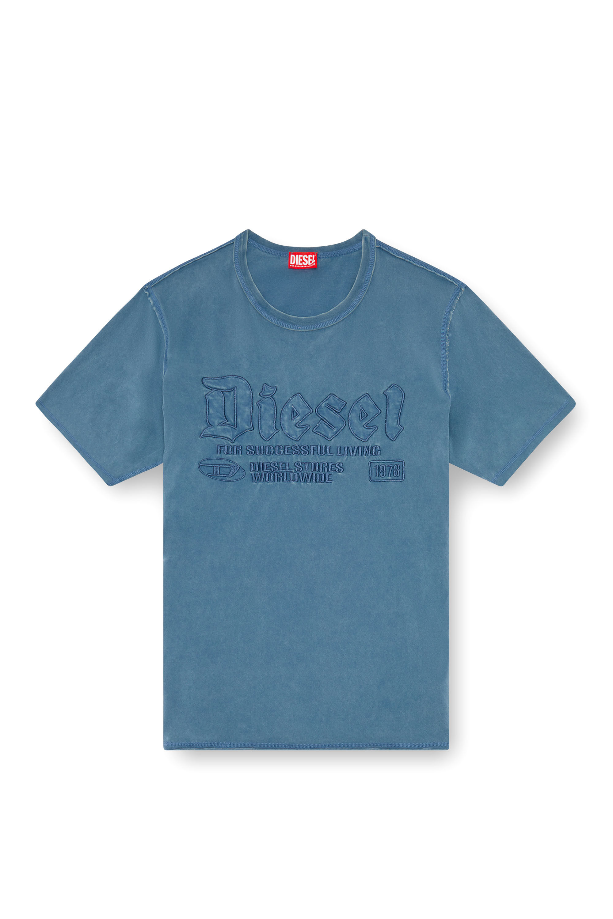 Diesel - T-RAWJUST, Man's Faded T-shirt with tonal embroidery in Blue - 2