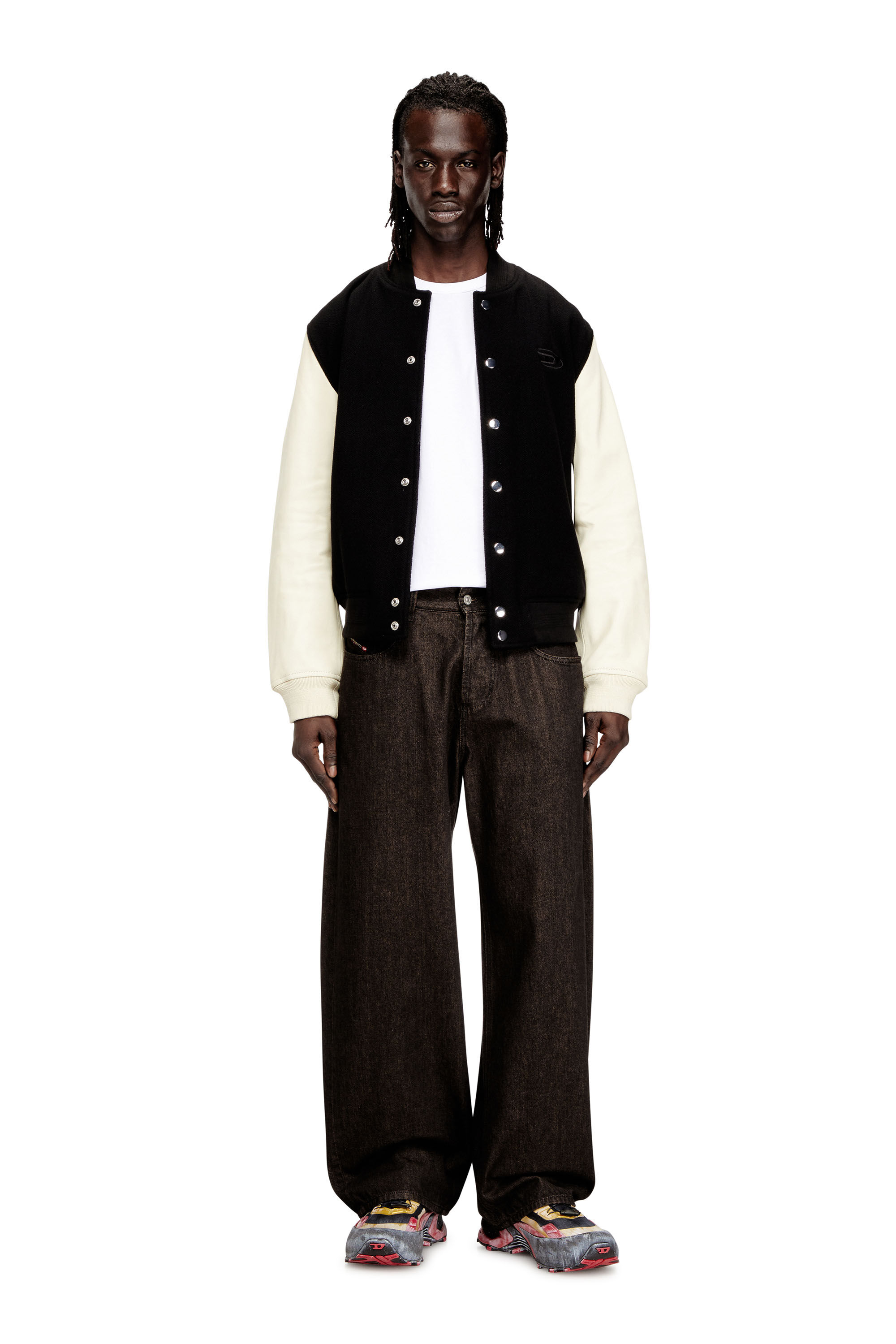 Diesel - L-ARRY-WRD, Man's Bomber jacket in wool blend and leather in null - 1