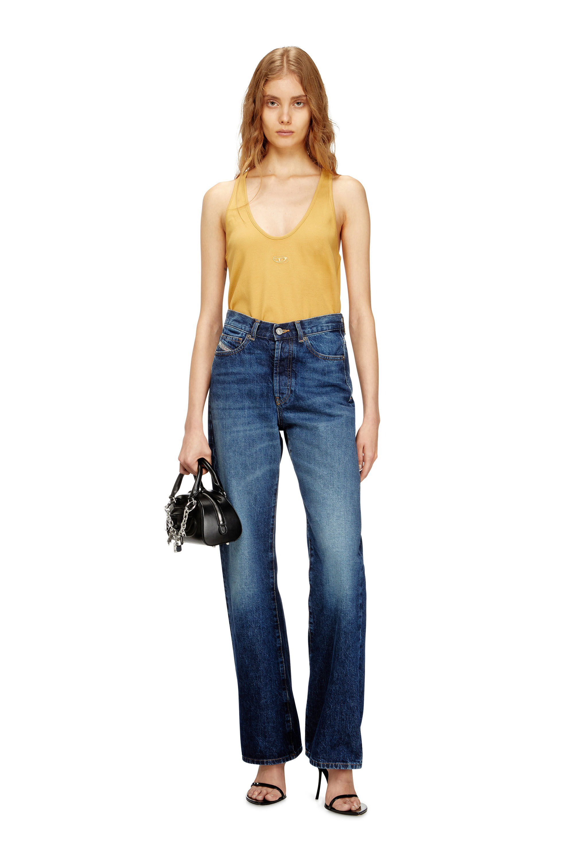 Diesel - T-IPSYA-LKDS, Woman's Ribbed tank top with Oval D in Orange - 1